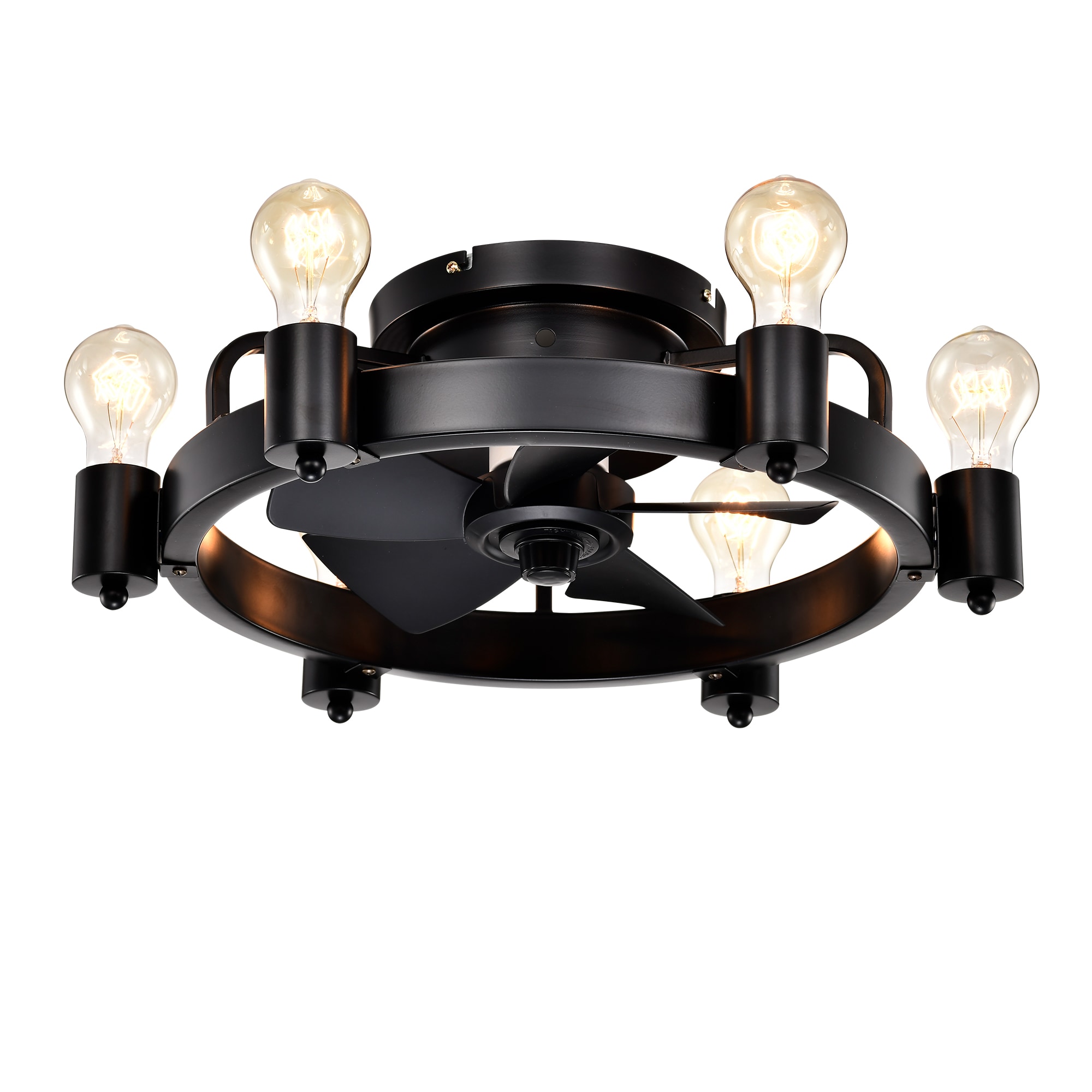Forclover CPH-148030 19.5-in Flush Mount Matte Black with Black Blades Ceiling Fan With Light - Remote Included ( 5 -Blade )