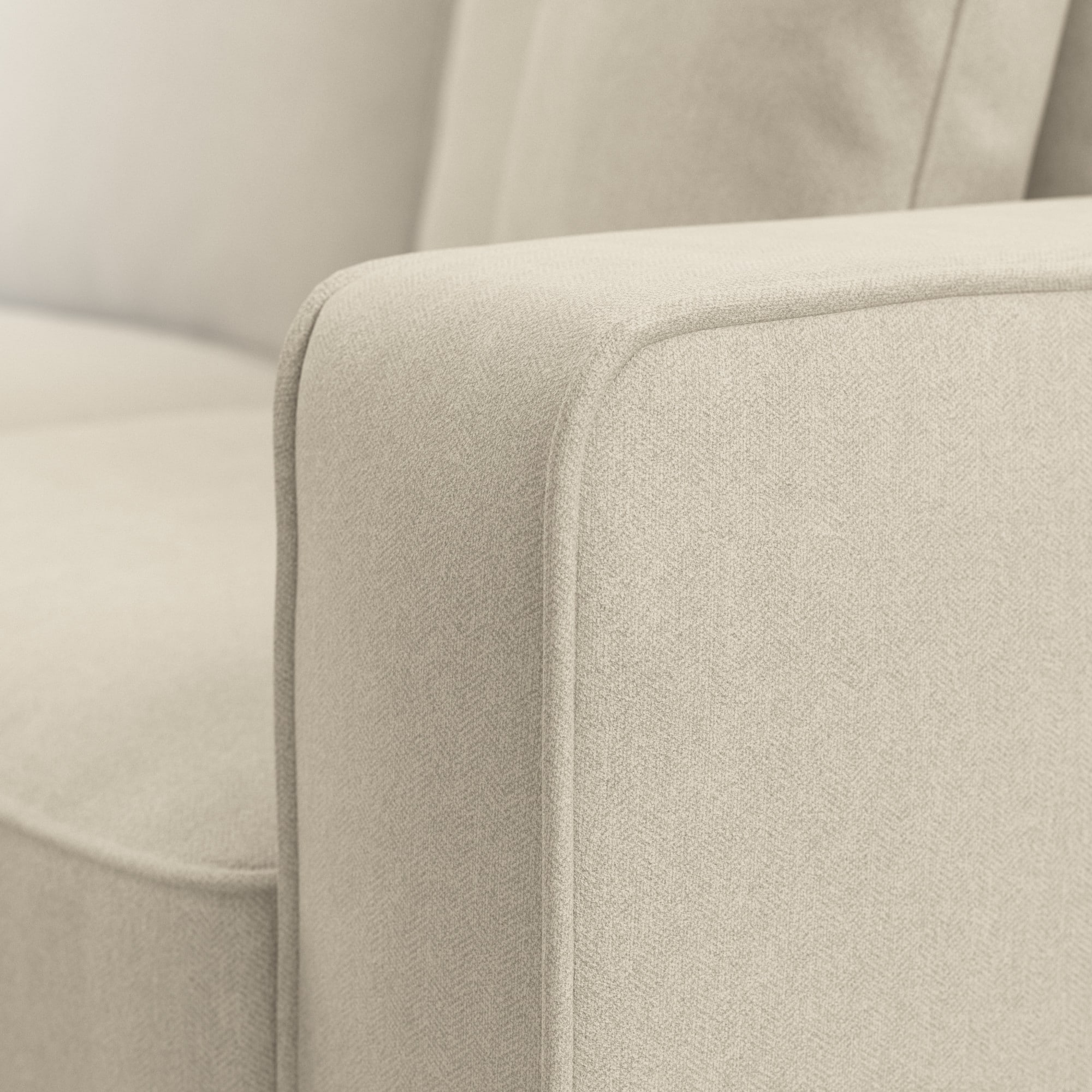 Cream Herringbone Fabric Loveseat with Track Arms and Removable Cushions