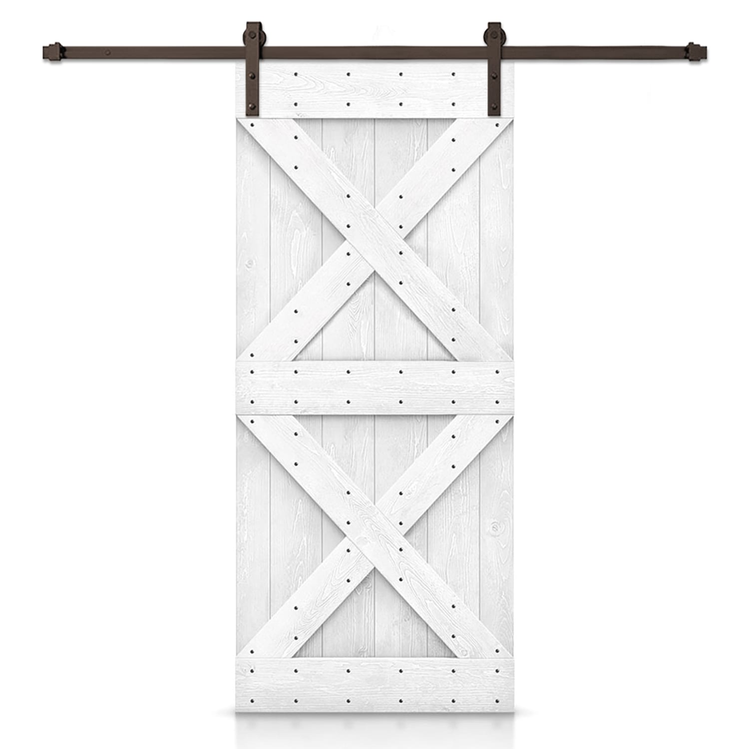 CALHOME SAB-60+DIY-SX-30WT 30-in x 84-in Light Cream Stained Cross bar Pine Wood Hollow core Single Barn Door (Hardware Included)