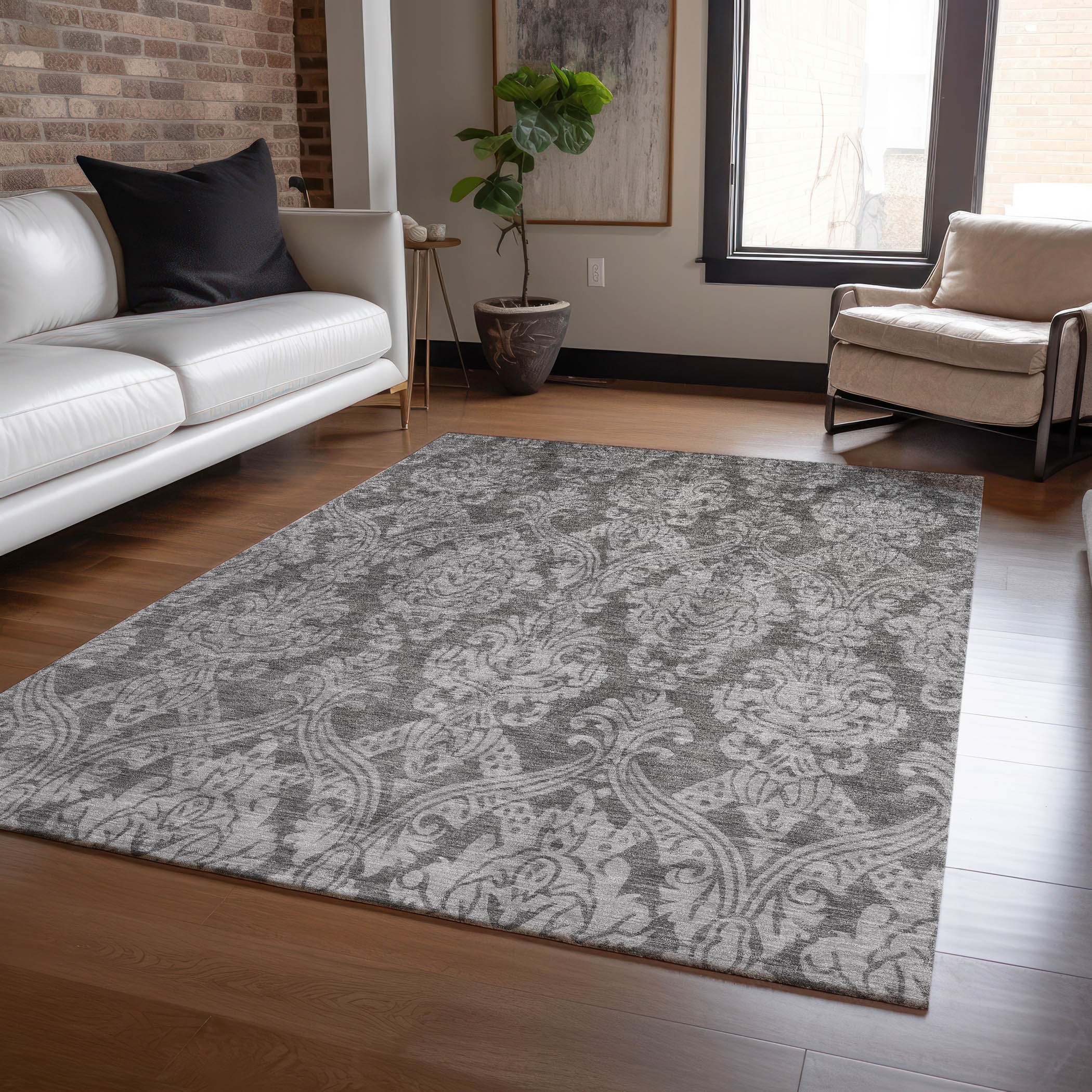 Addison Rugs ACN1659GY3X5 Chantille ACN1659GY 3 x 5 (ft) Loomed Polyester Gray Rectangular Indoor/Outdoor Machine washable Area rug