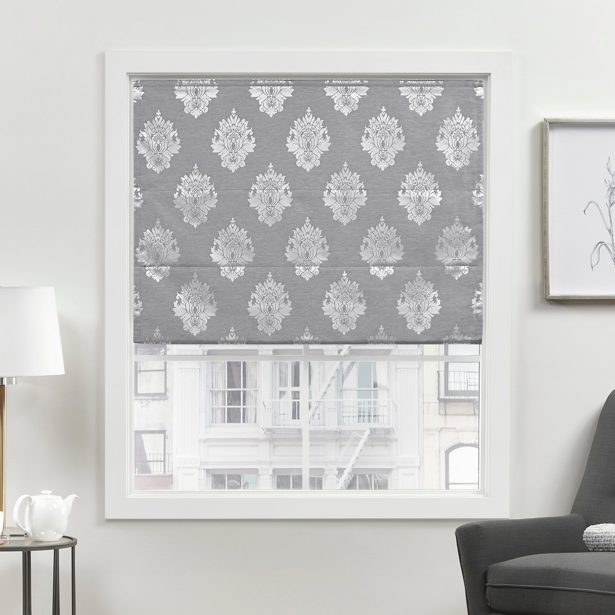 Exclusive Home YO013608DSEHB1 020 27-Inches x 64-Inches Grey Blackout Cordless Roman shade