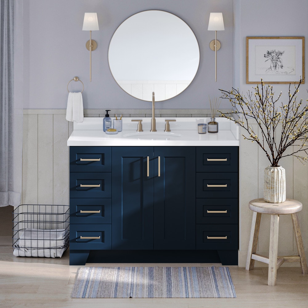 Midnight Blue and White Quartz 49-Inch Single Bathroom Vanity