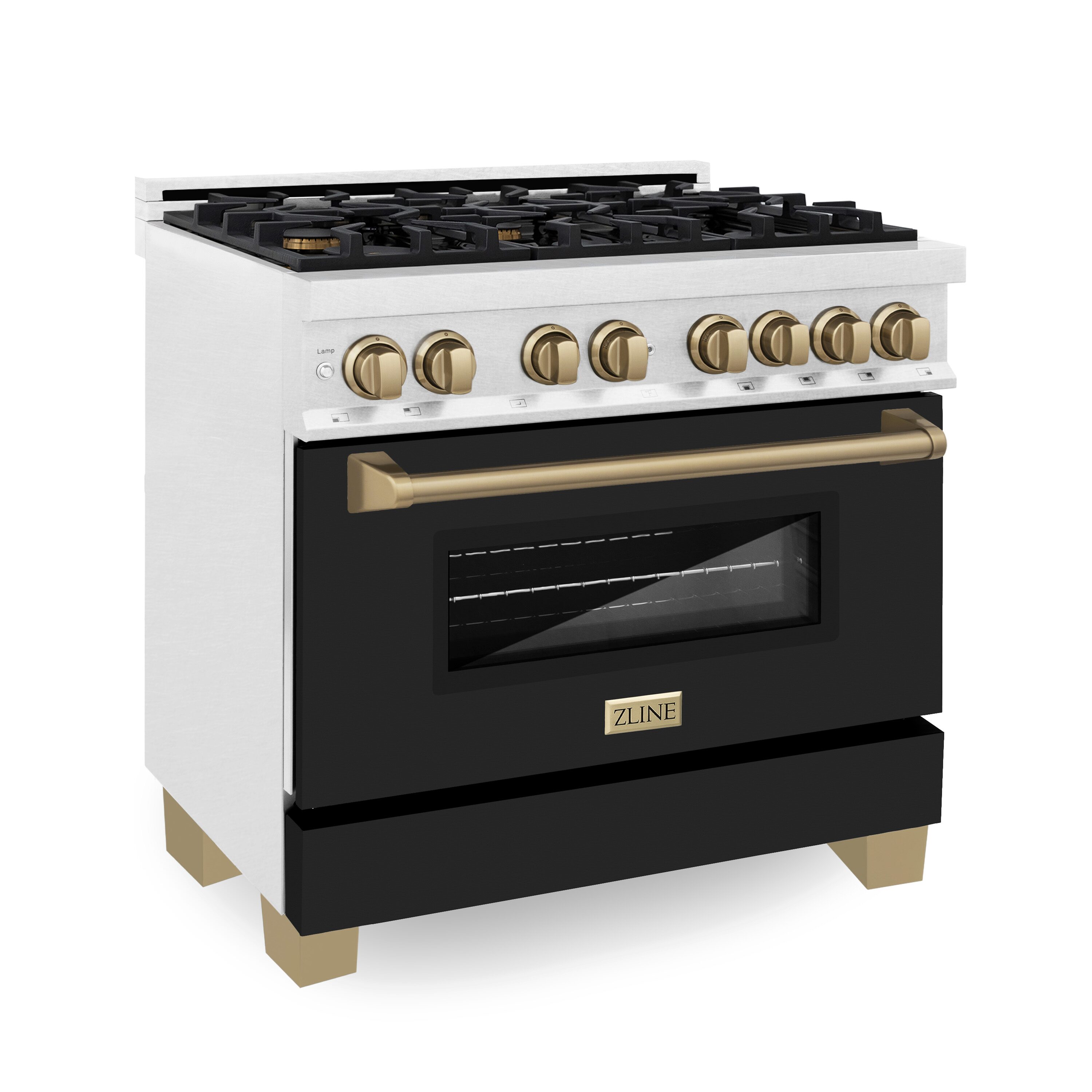 ZLINE KITCHEN & BATH RASZ-BLM-36-CB Legacy 36-in Standard 6 burners Convection Oven Freestanding Dual Fuel Range ( Stainless Steel, Black Matte Door, Champagne Bronze Accents )