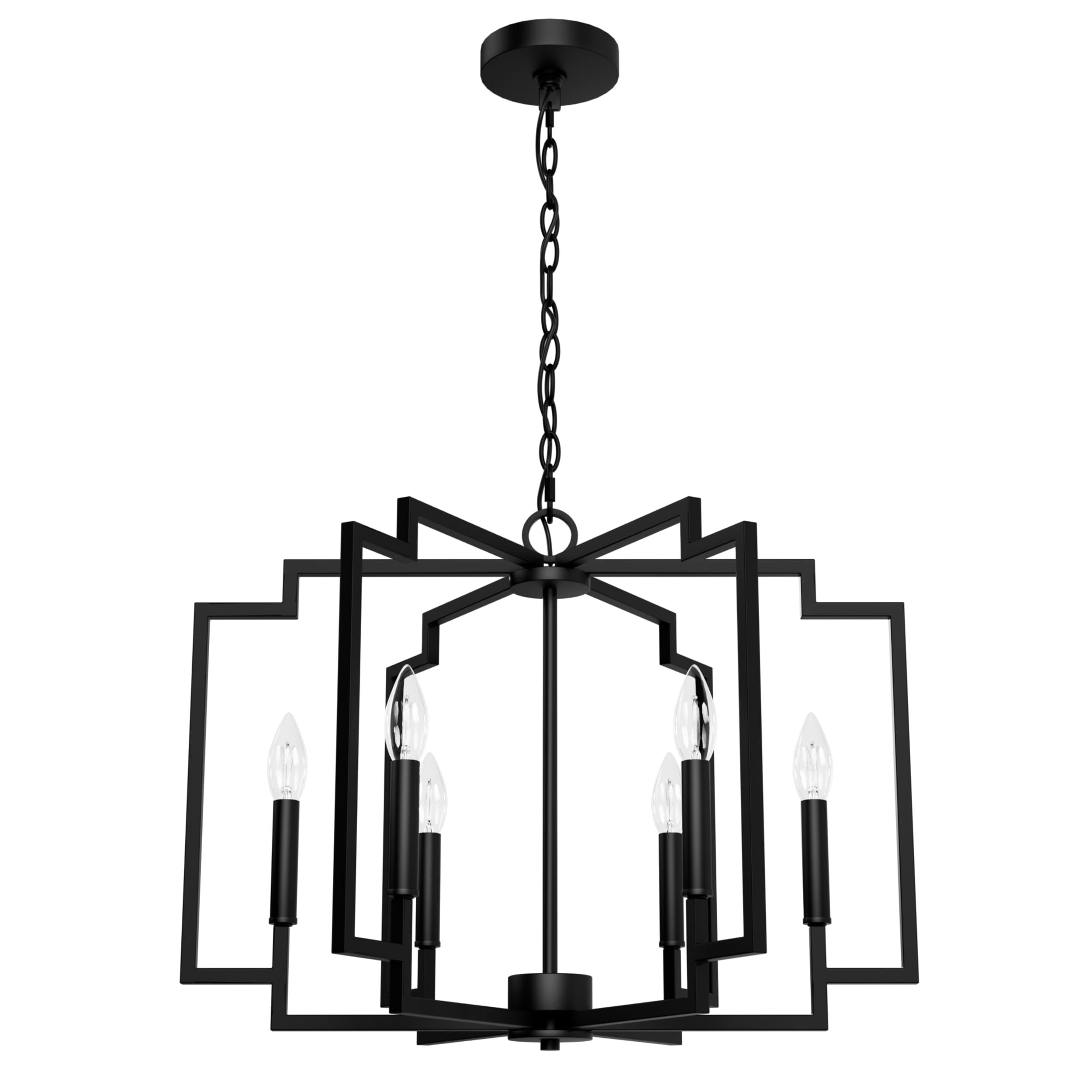 Hunter 45241 Zoanne 6 -Light Matte Black Modern/contemporary Cage For Use in Bedrooms, Dining Rooms, Foyers, Kitchens, Living Rooms Chandelier