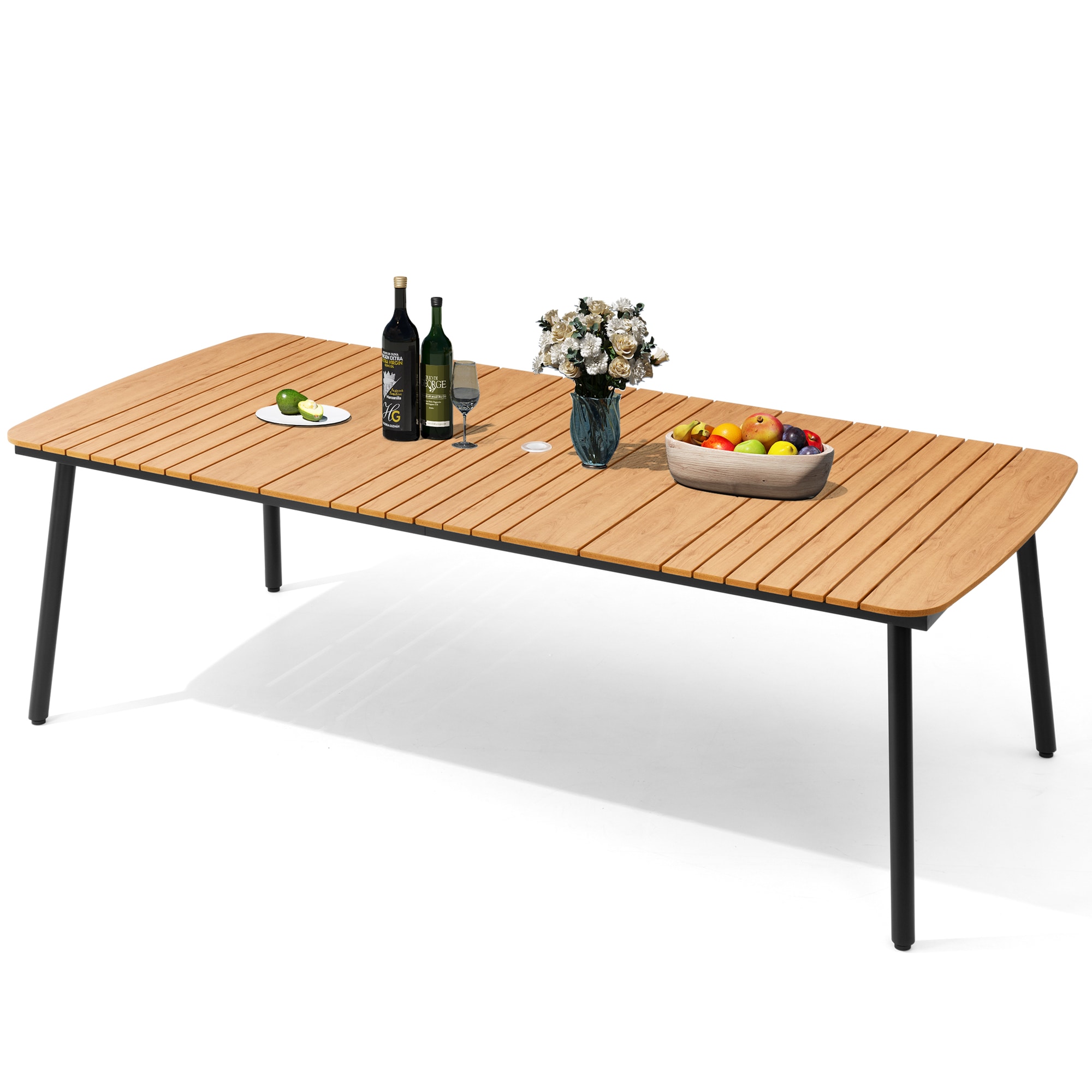 Crestlive Products CL-TB059BRN240 1 pc patio dining table Rectangle Dining Table 42.1-in W x 92.9-in L with Umbrella Hole