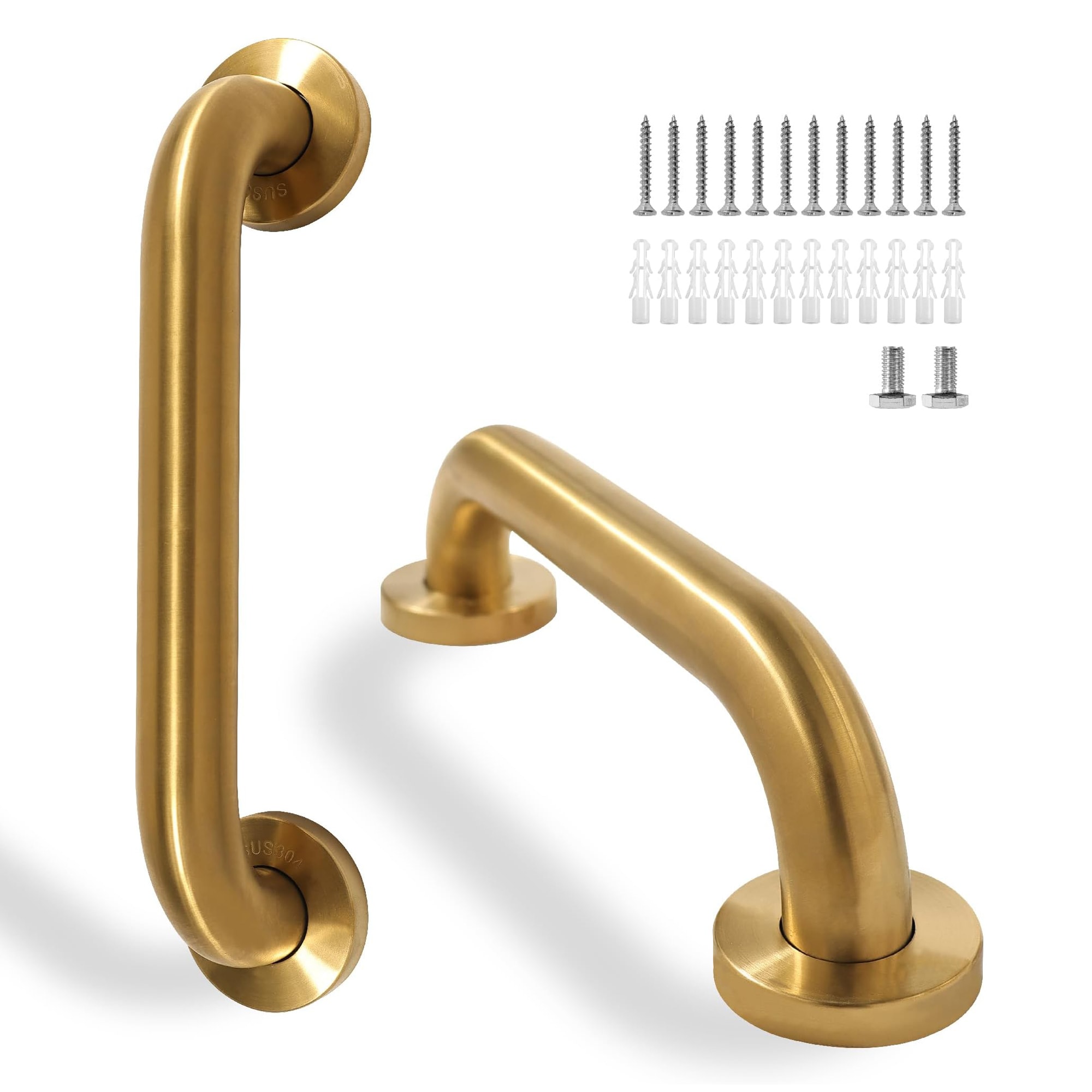 2 Pack 12 Inch Gold Bathroom Grab Bar 304 Stainless Steel 1.25 Inch Diameter Safety Rail for Bathtub Shower Elderly Handicap Support