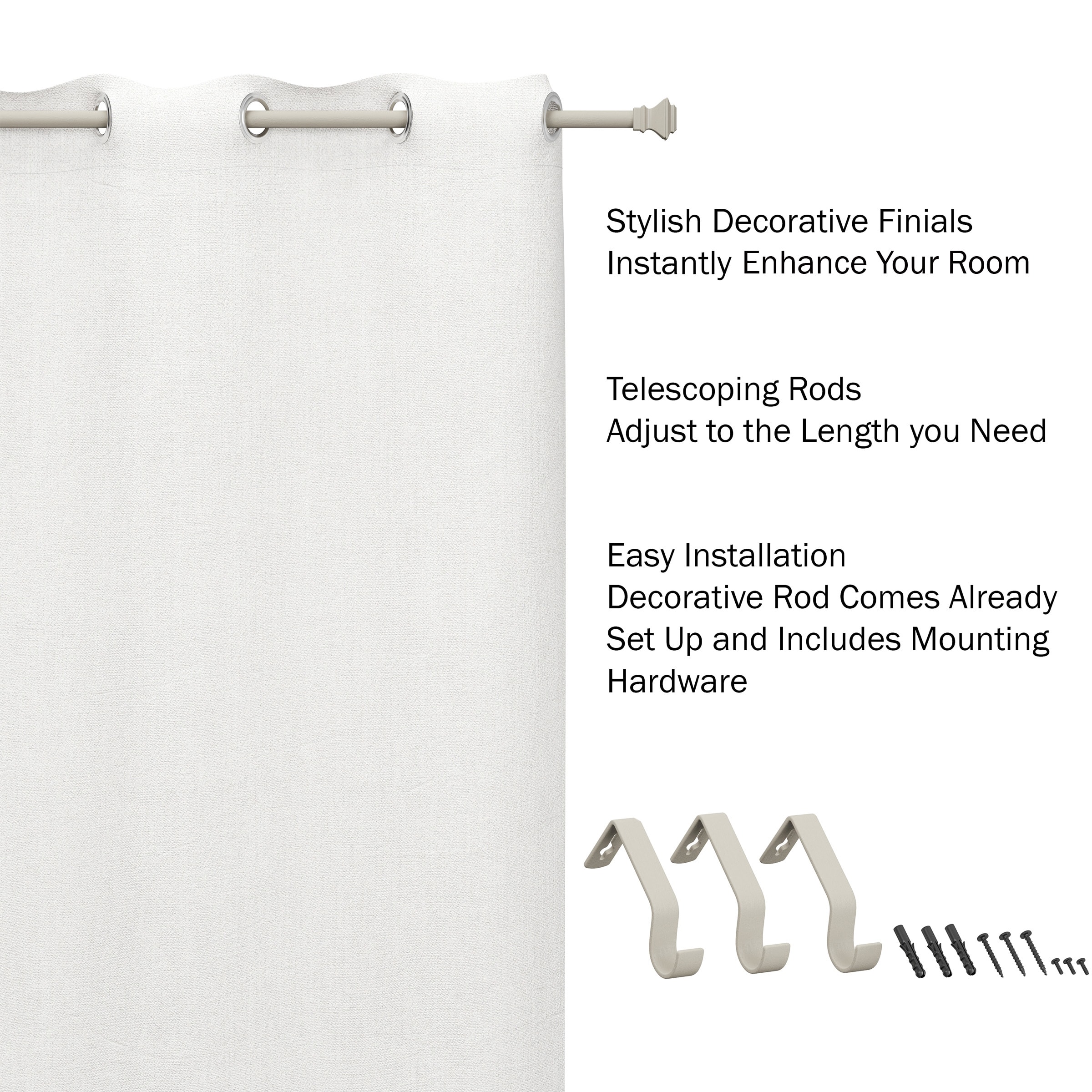Hastings Home 66-120" Gray Curtain Rod with Square Finials