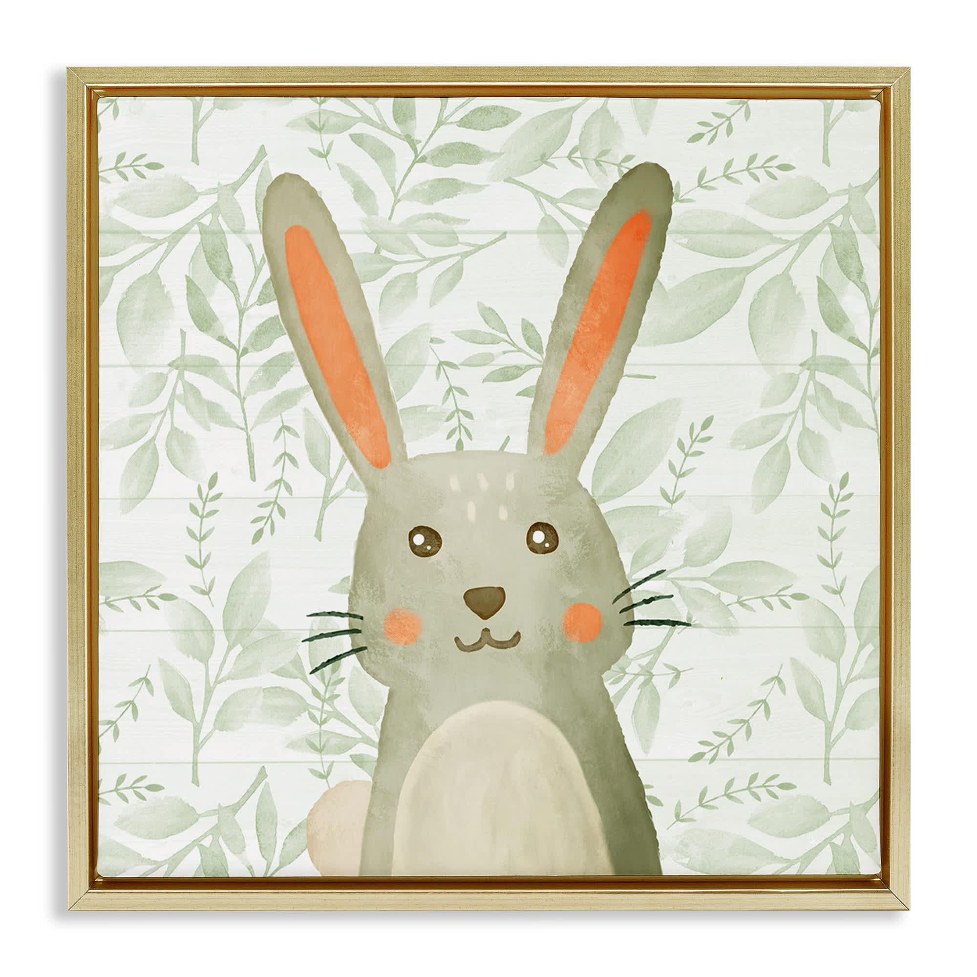 Stupell Industries BS-039-FFG-17X17 Whimsical Bunny on Florals Gold Framed Floater Canvas Wall Art By Kim Allen 18 x 18