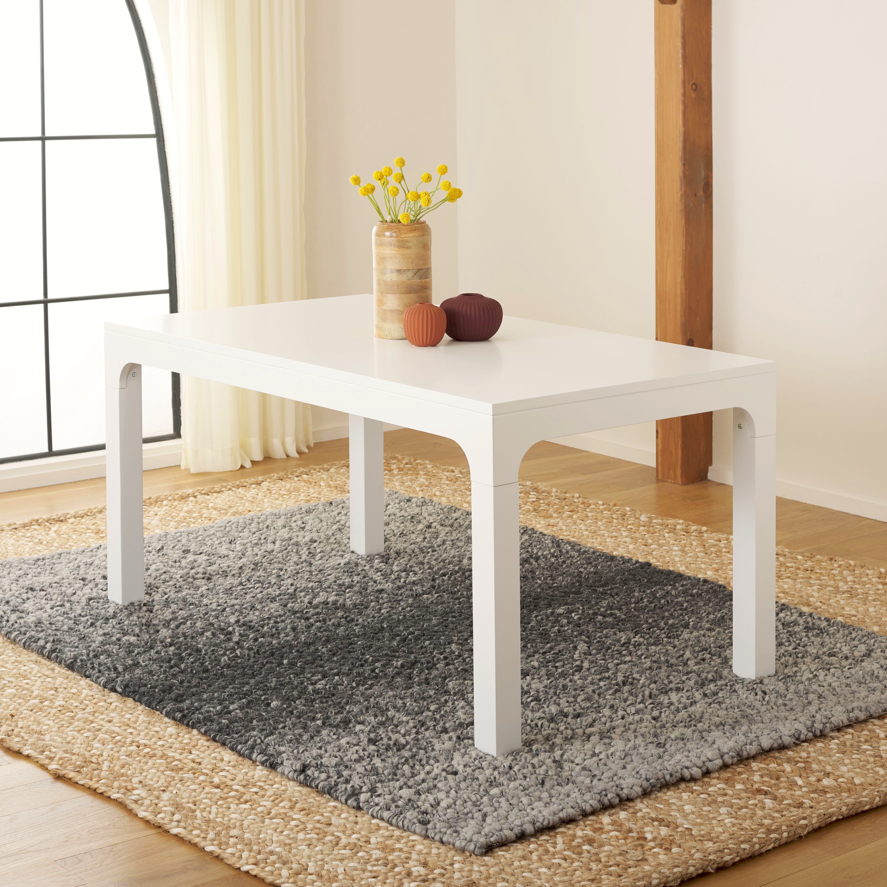 Safavieh DTB5001A White Contemporary/Modern Dining Table, Wood with Stain Wood 34-in L x 30-in H