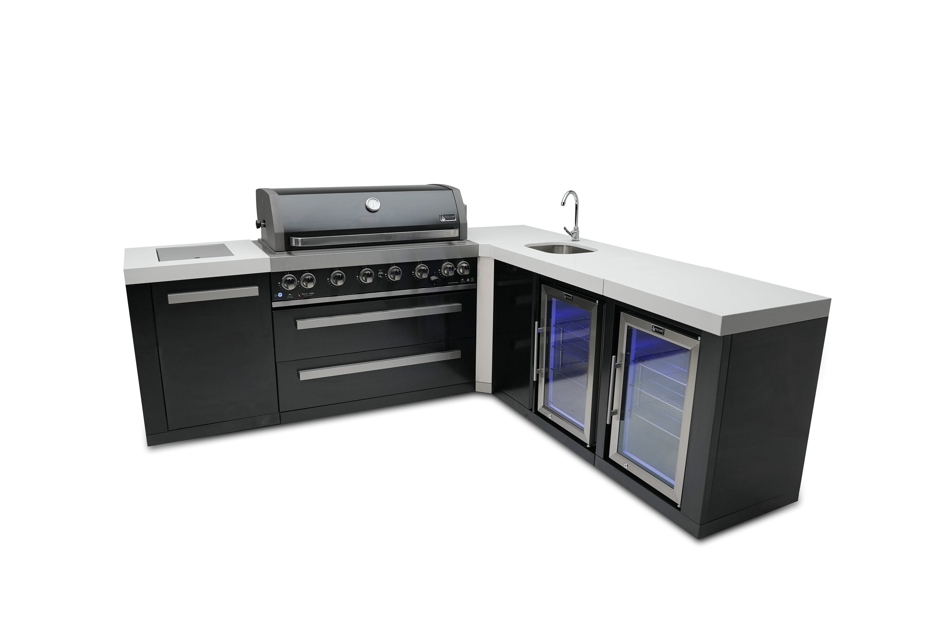 Mont Alpi MAI805-BSS90BEVFC 805 Black Series 5 -Piece 94-in W x 23-in D x 46-in H Modular Outdoor Kitchen Grill with bar/counter top 6 Burners