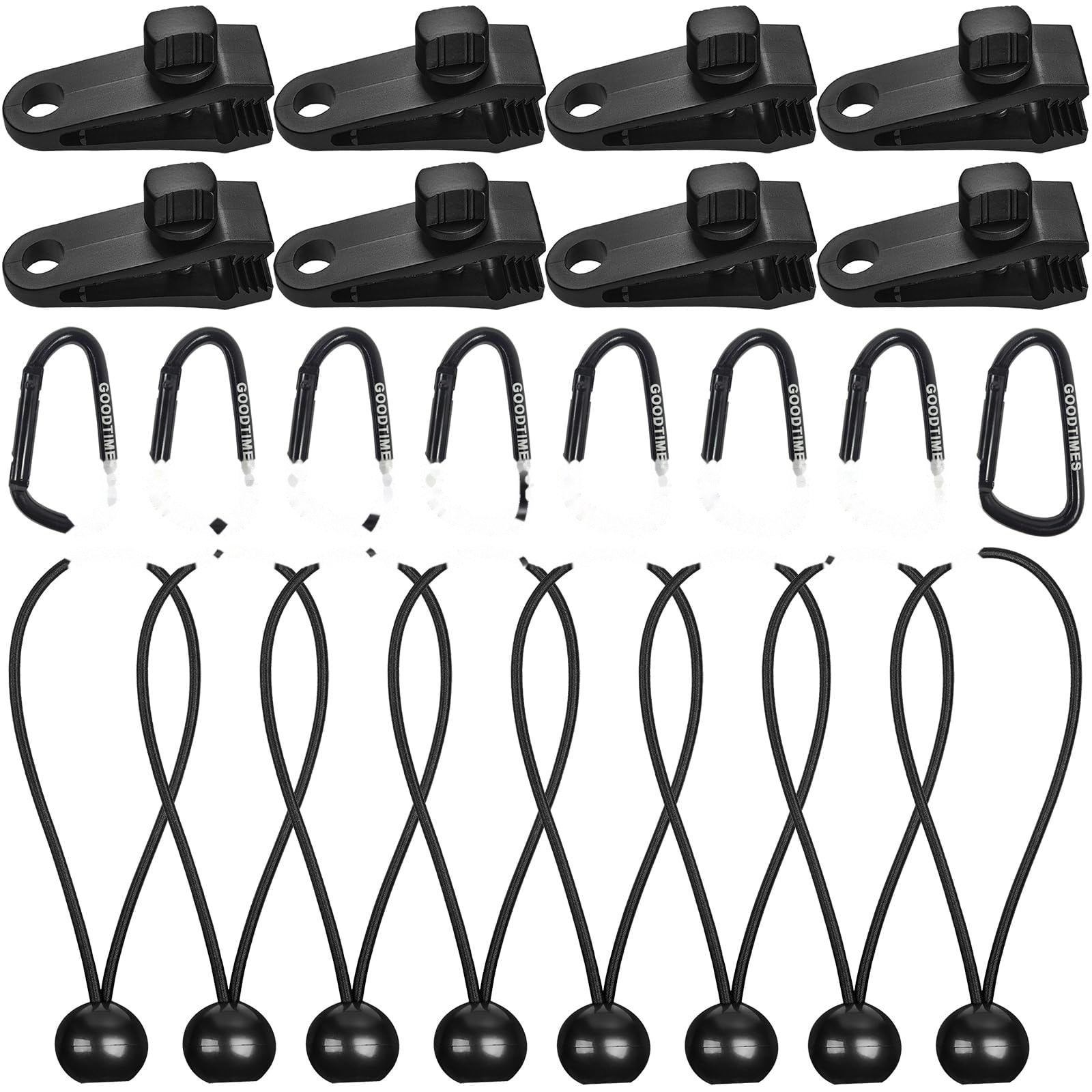 Vrbgify  Tarp Clips Lock Grip with Bungee Cord and Carabiner for Tent Camping Awnings Caravan Canopies Car Cover Pool Cover Boat Cover Fasteners