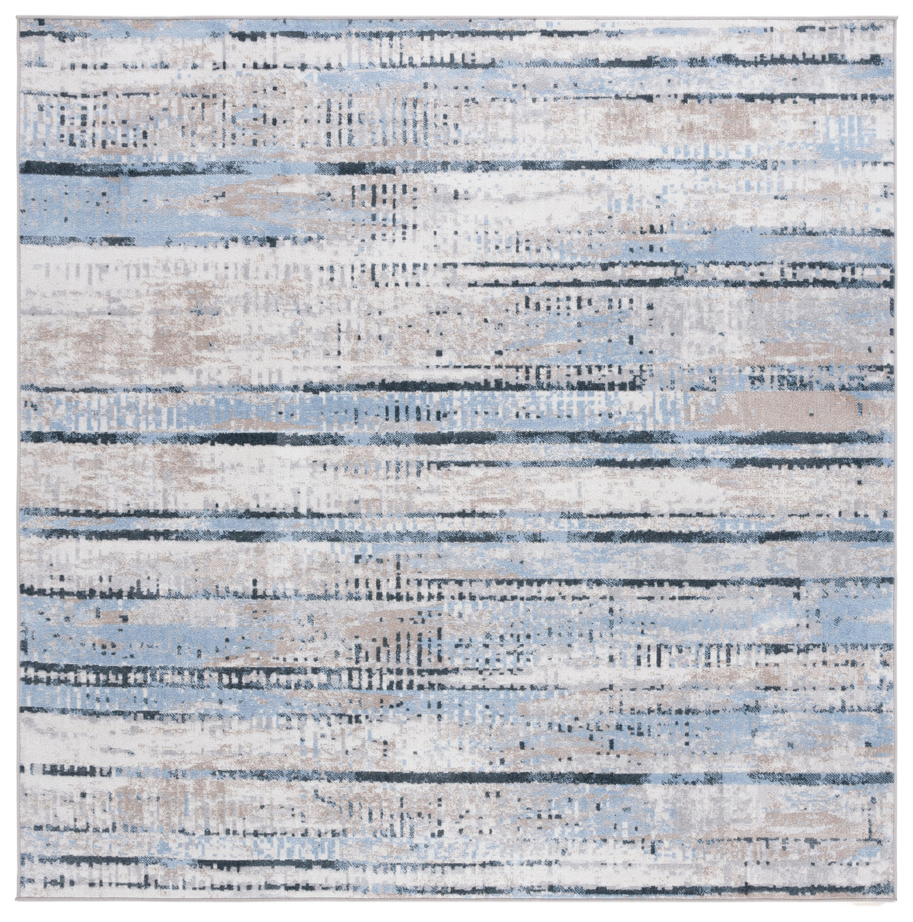 Bayside Blue and Gold Square Synthetic Area Rug