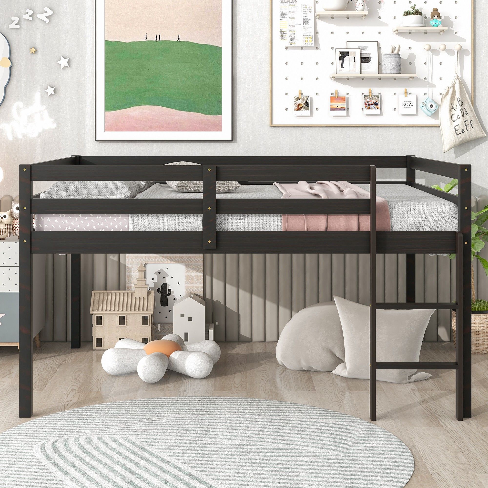 Yiekholo Full Loft Bed for Kids, Espresso Finish, Spacious Clearance ...