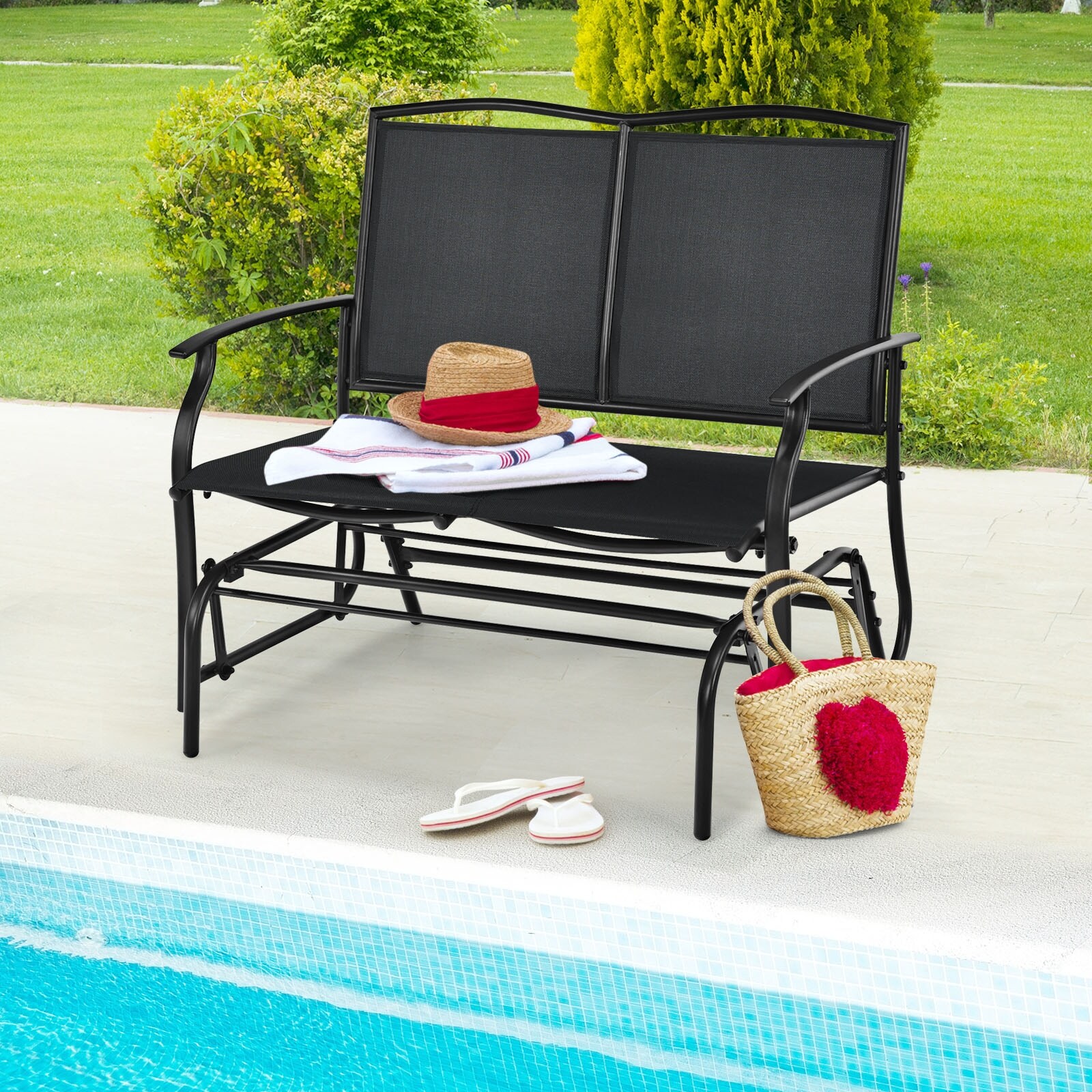 Slickblue 2-person Steel Outdoor Patio Bench Textilene Seat Porch ...