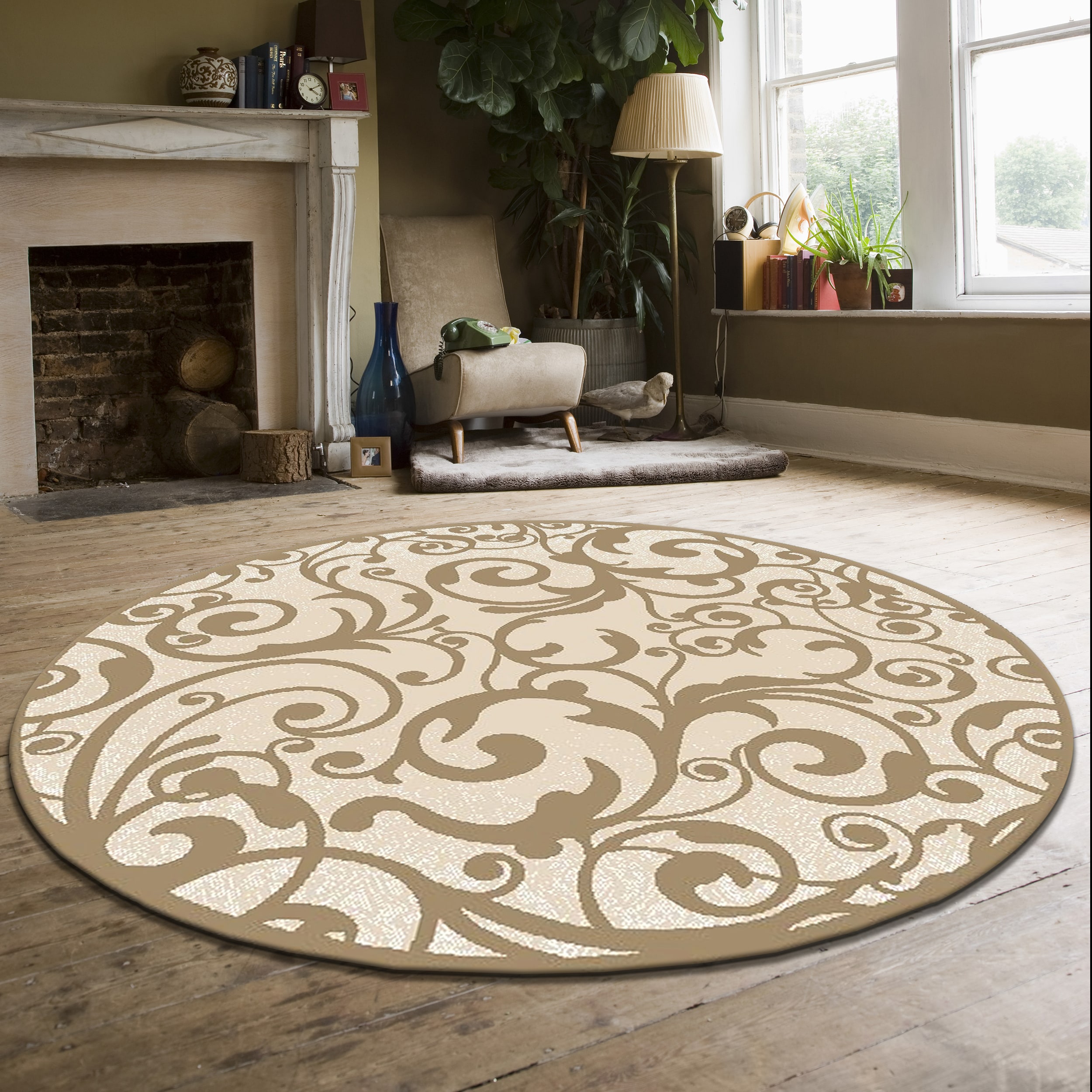 Radici USA 1845/0034/IVORY Pisa 5 x 5 (ft) Polypropylene Ivory Round Indoor Abstract Mid-Century Modern Area rug