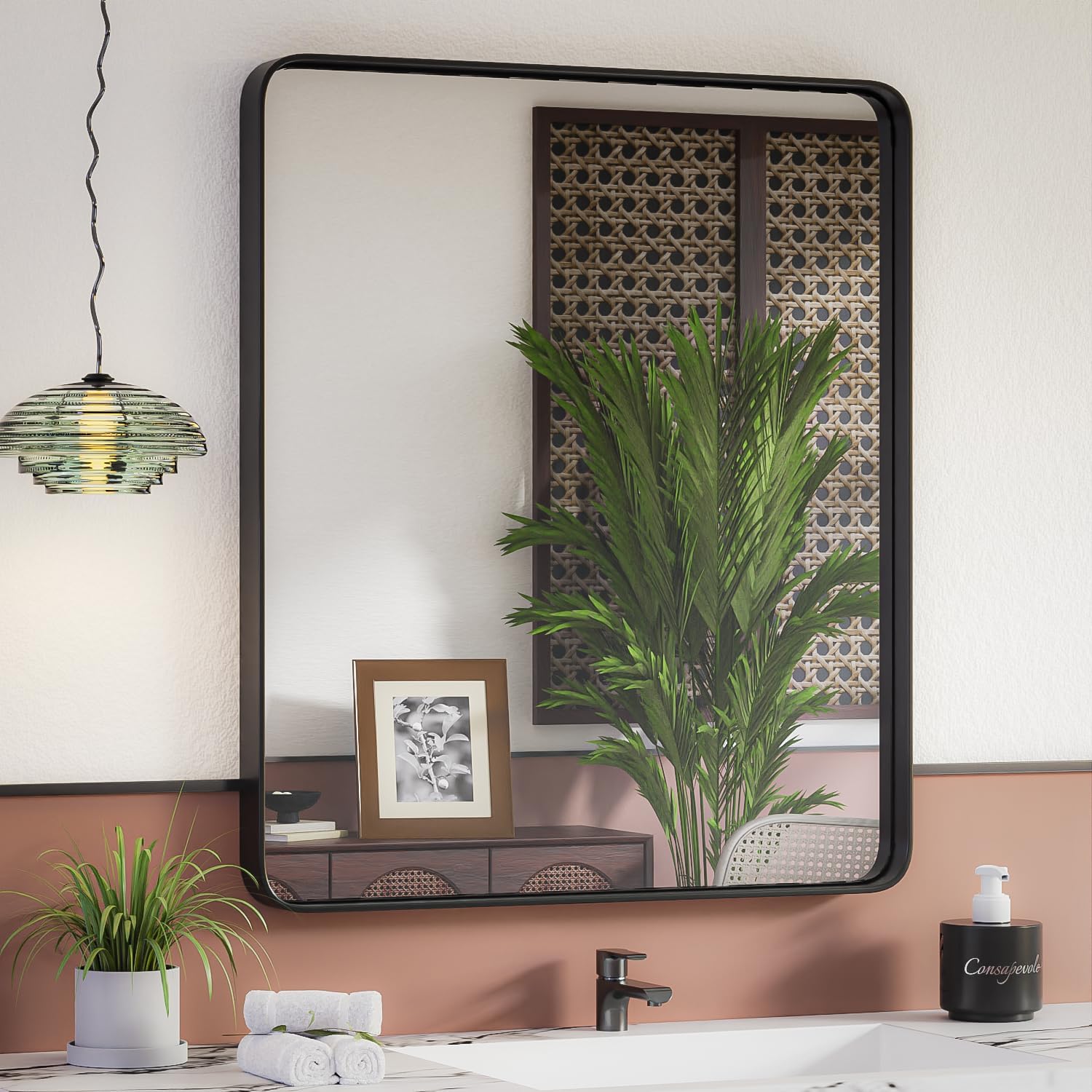 waterpar WPLO-2452 Aluminum 32-Inches x 36-Inches Framed Rectangle Bathroom Vanity Mirror ( Black )