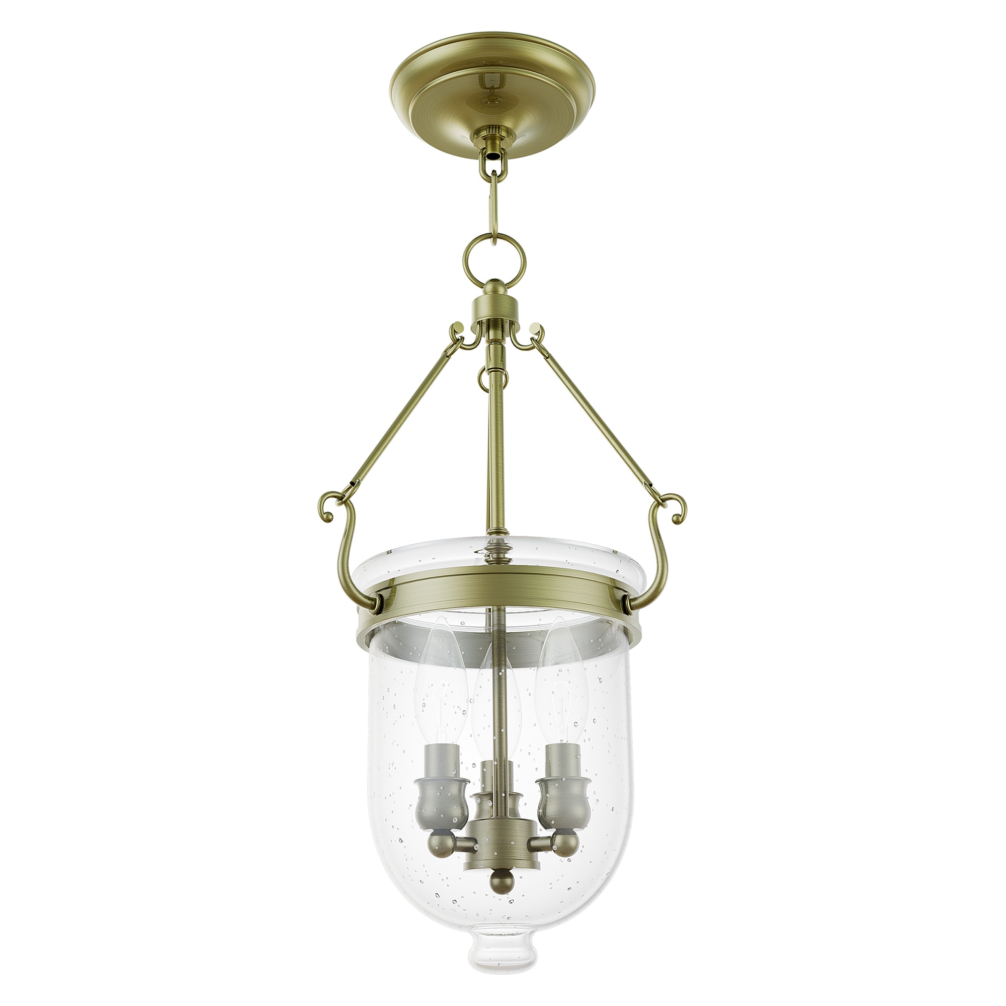 Antique Brass Seeded Glass 3-Light Jar Pendant for Indoor/Outdoor