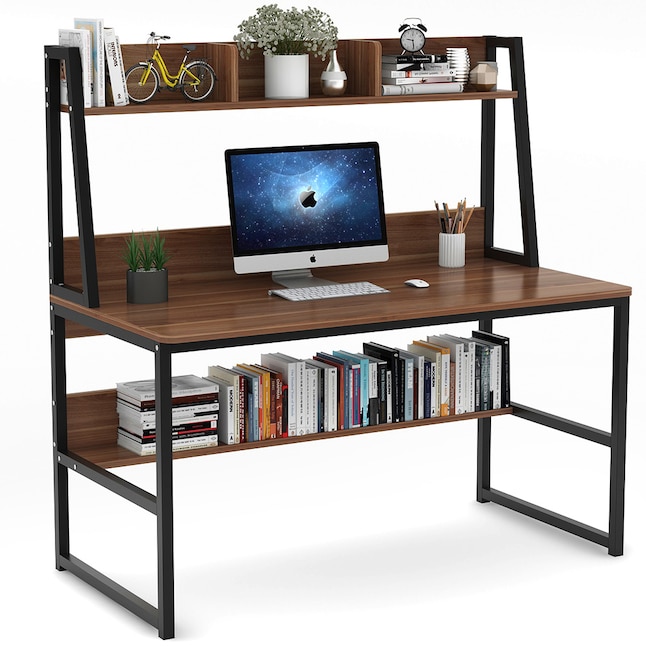 Tribesigns Hoga C0037 47 24 In Brown, Computer Desk With Bookcase Hutch