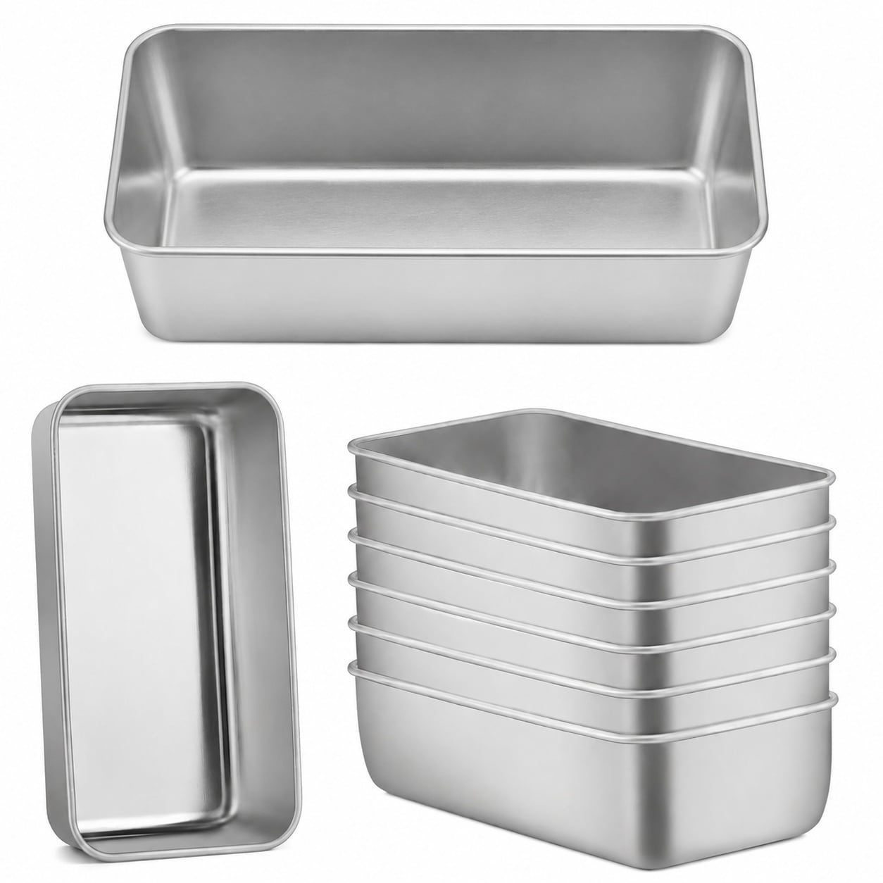 Etokfoks  8 Cup Stainless Steel Loaf Pan Baking Pan Set for Bread Cake Meatloaf Lasagna Oven Safe Easy Clean 8Pcs