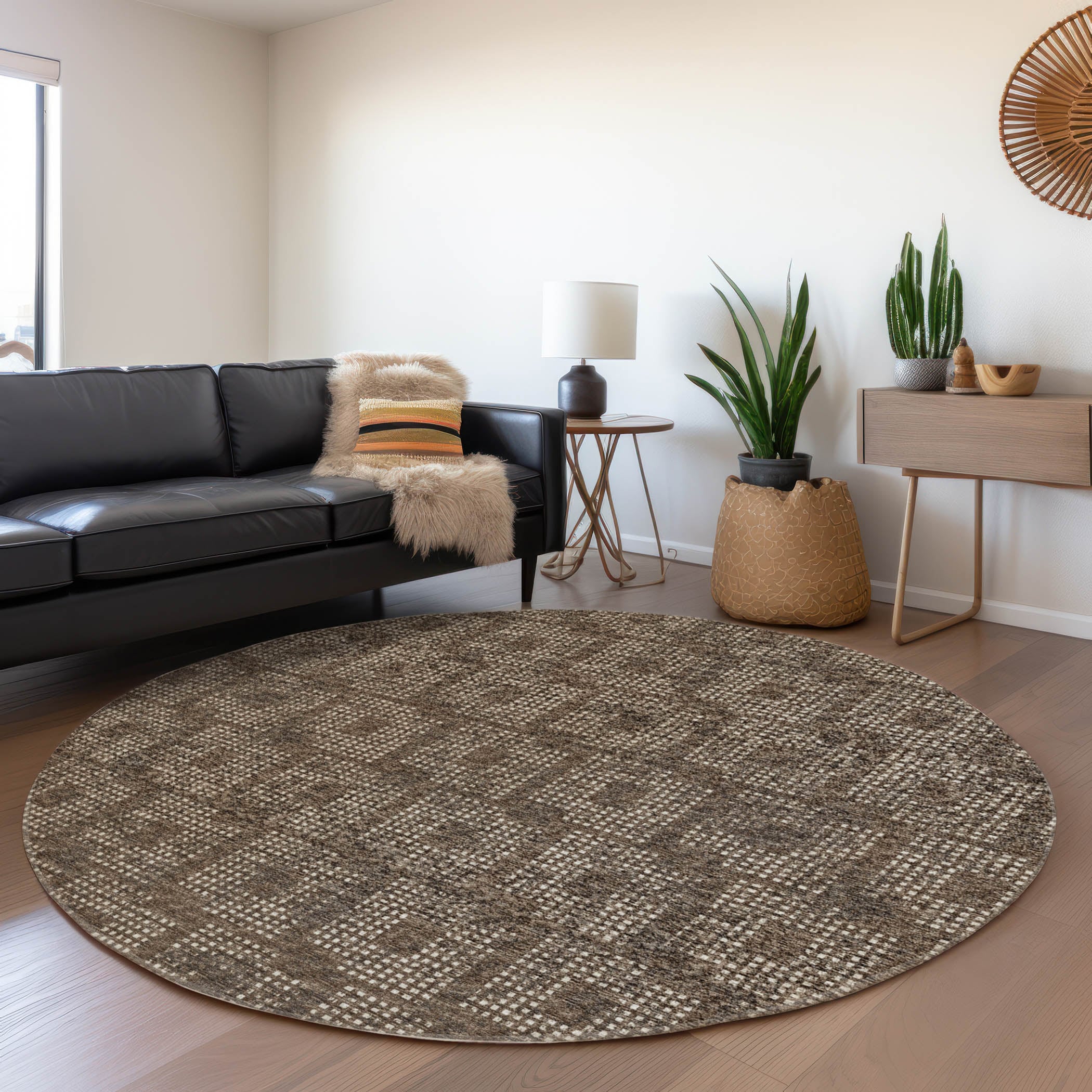 Addison Rugs AMF33BR8RO Mayfield AMF33BR 8 x 8 (ft) Loomed Polyester Brown Round Indoor Abstract Machine washable Area rug