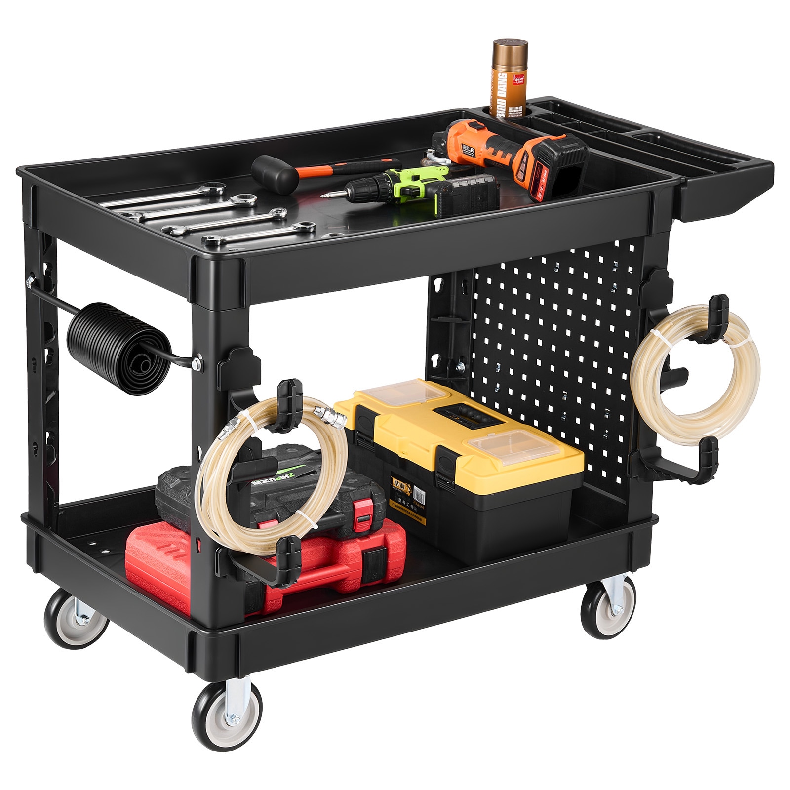 GIVIMO - 2-Tier Heavy Duty Plastic Utility Cart Rated to 550-lb Total With a 200-lb Top Tray a 40...