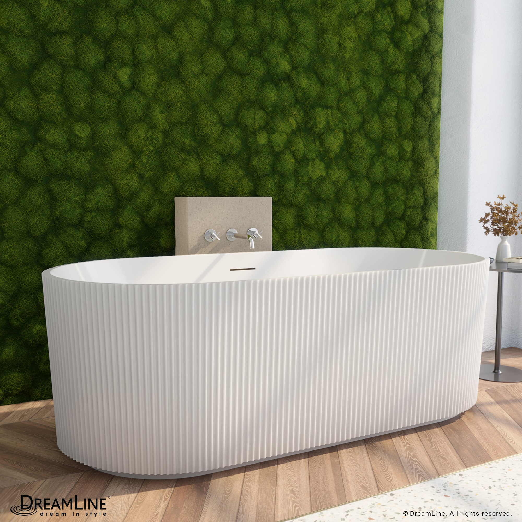 DreamLine BT13X2967C09 Charisma 29.5-in x 67-in White Acrylic Oval Freestanding Soaking bathtub with Drain ( Center Drain )