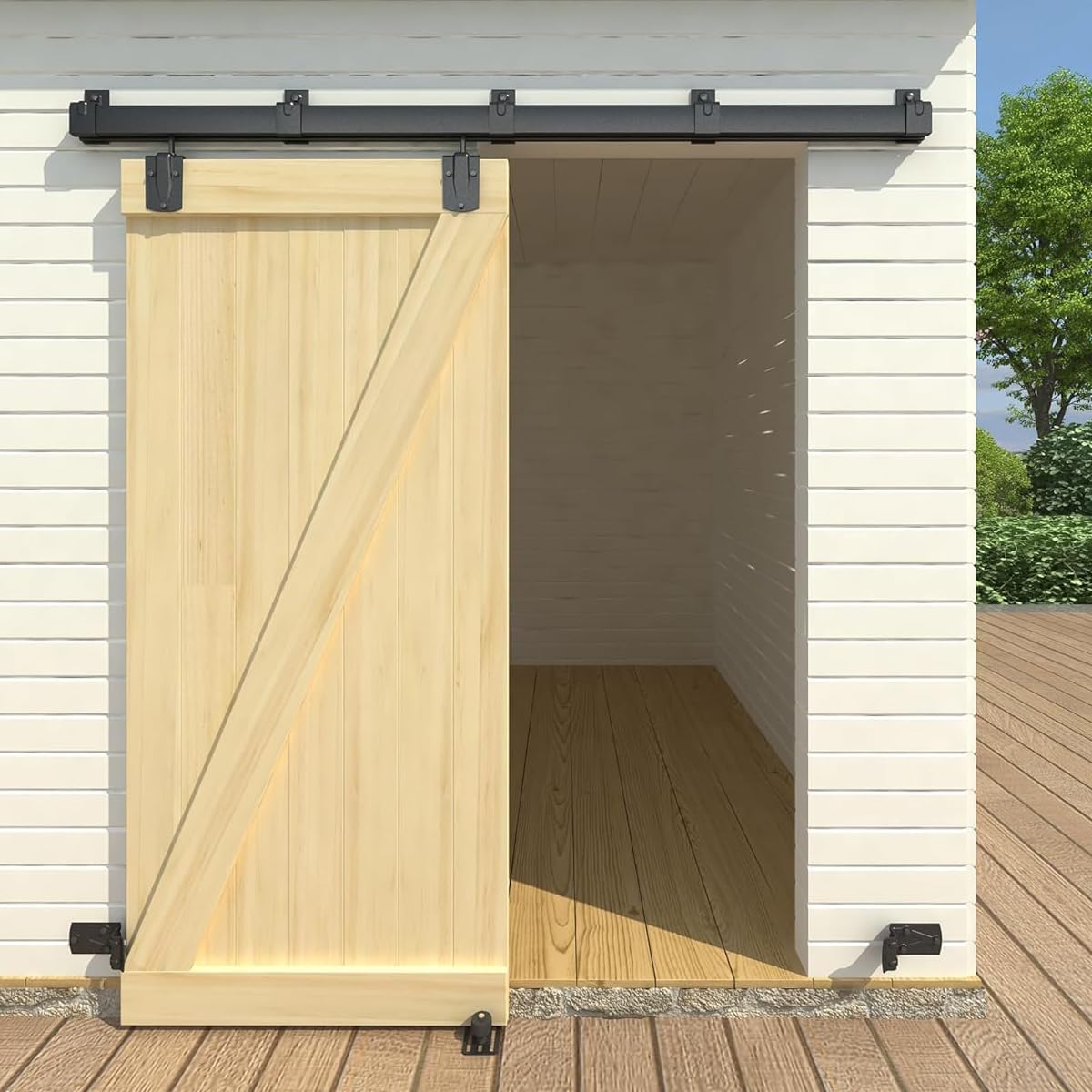 Adrinfly  5FT Black Box Rail Barn Door Hardware Kit Heavy Duty Sliding Track Wall Mount with 5 Track Brackets for Indoor Outdoor Use Supports 450
