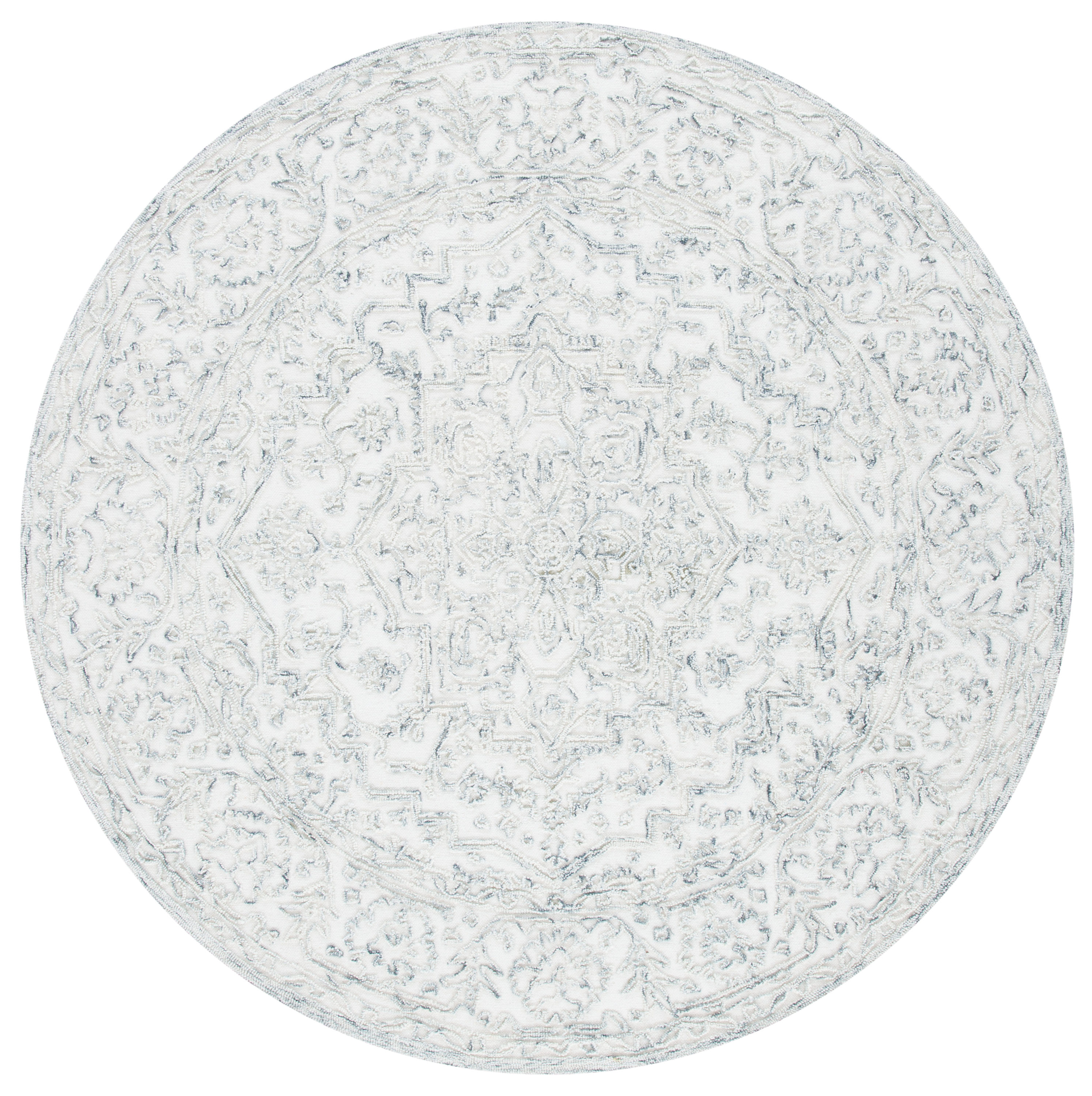 Safavieh TRC302H-6R Trace Kreszenz 6 x 6 (ft) Tufted Wool Ivory/Charcoal Round Indoor Floral/Botanical Oriental Area rug