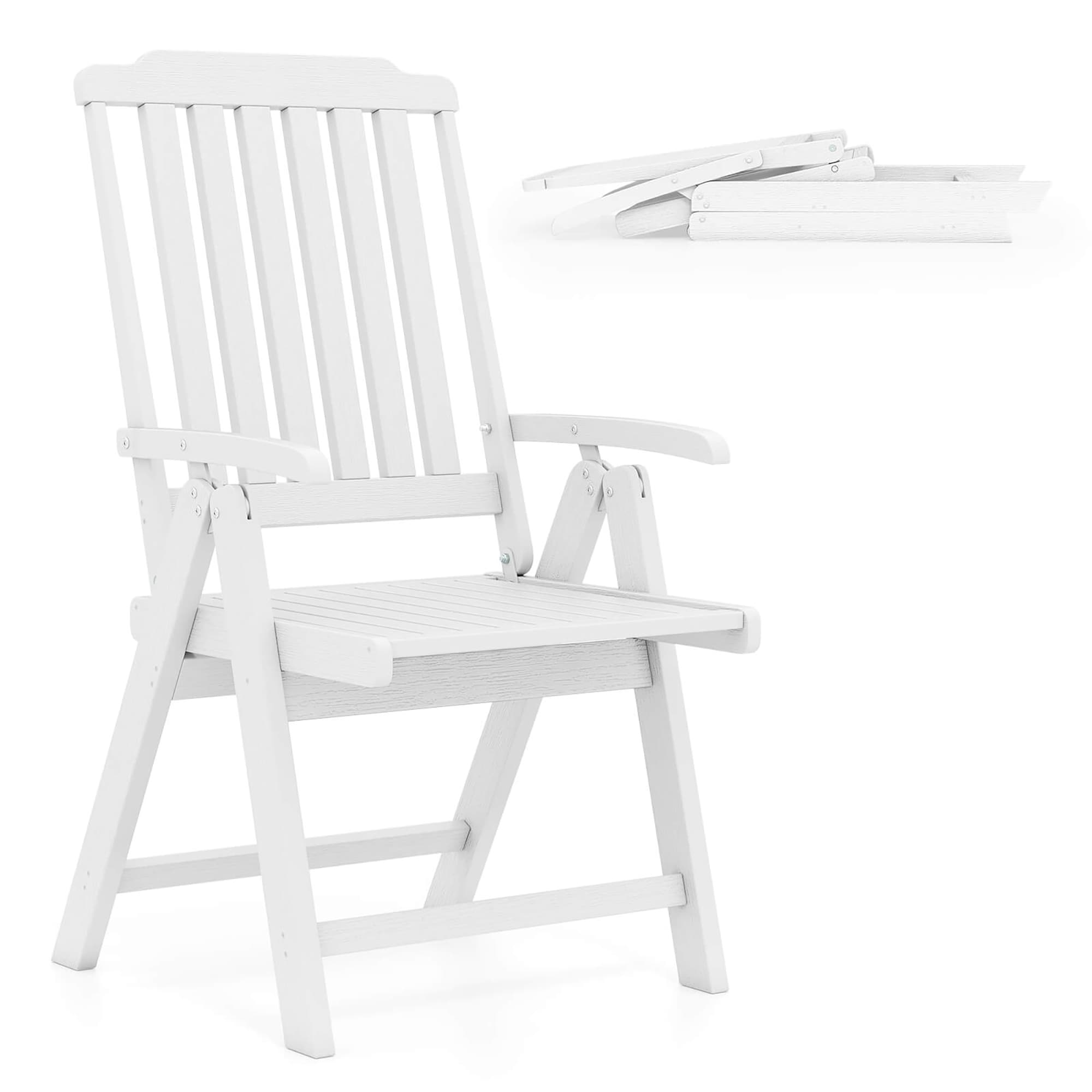 Costway - White Wood Frame Plastic Seat Indoor/Outdoor Row Folding Chair 330-lb Weight Cap