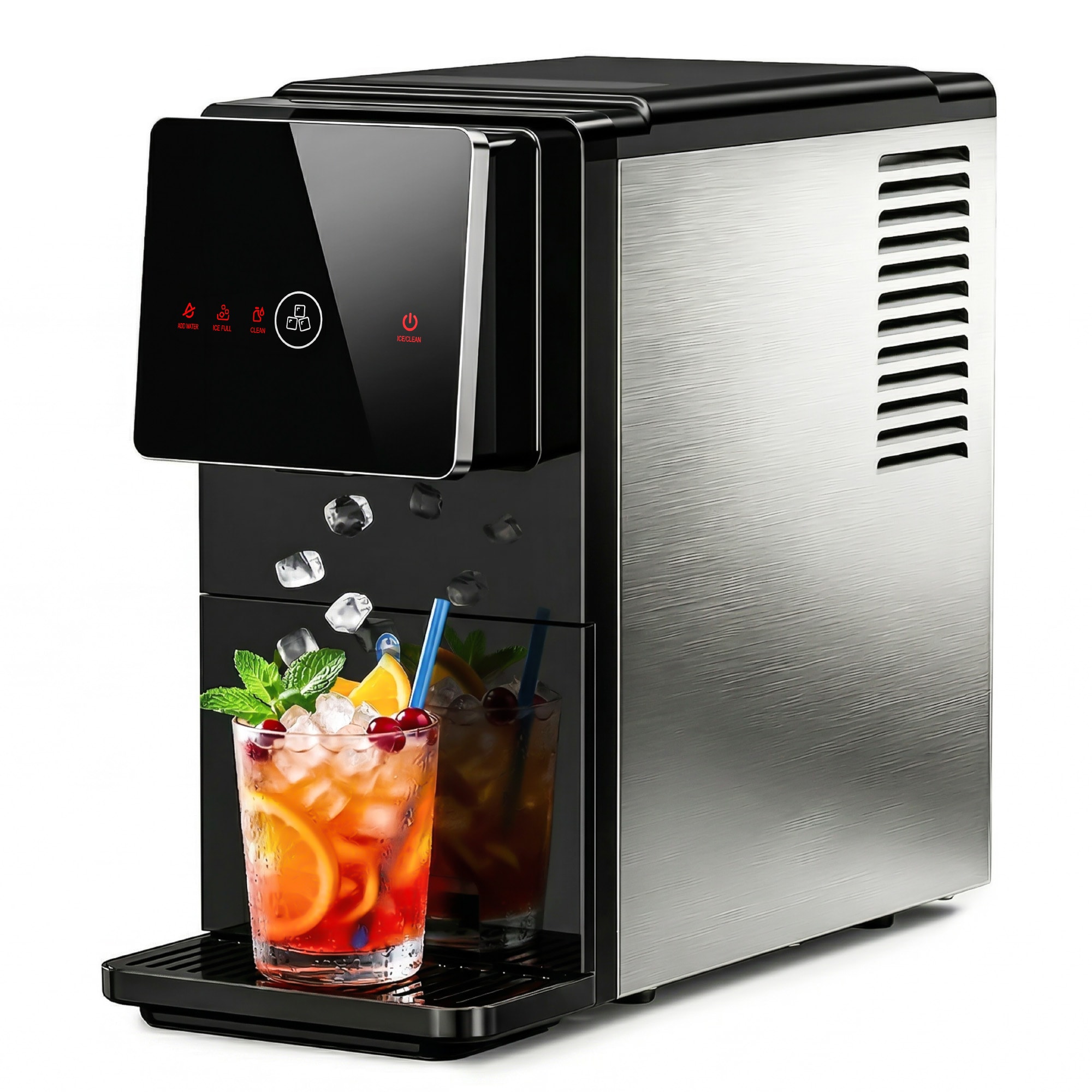 SIMZLIFE  17.9 in. 33 lb. Nugget ice Countertop Portable Ice Maker in Black Finish with Automatic Ice Dispense