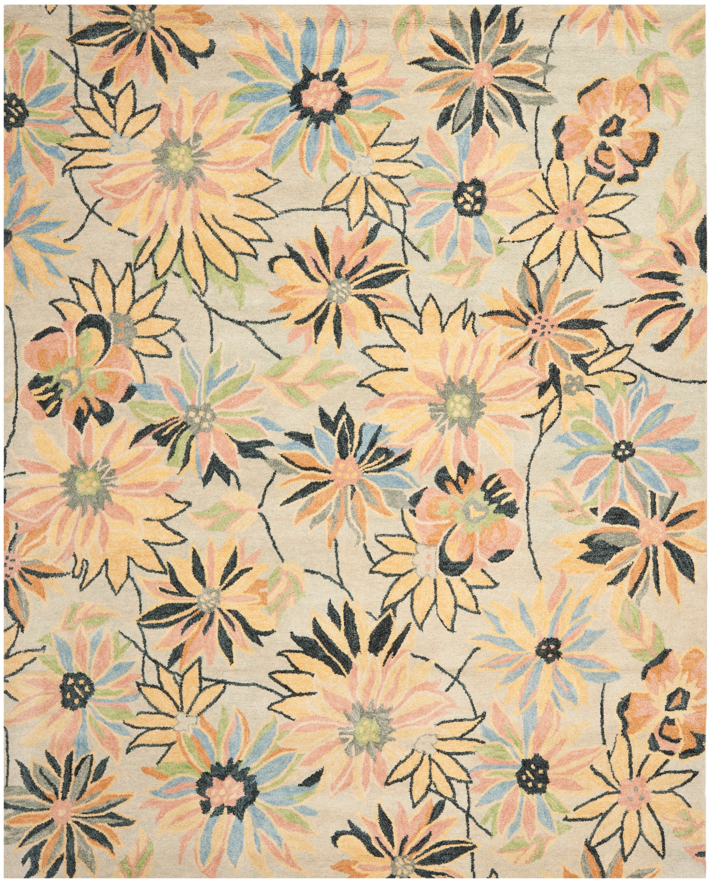 Handmade Light Blue Floral Wool Area Rug 8' x 10'