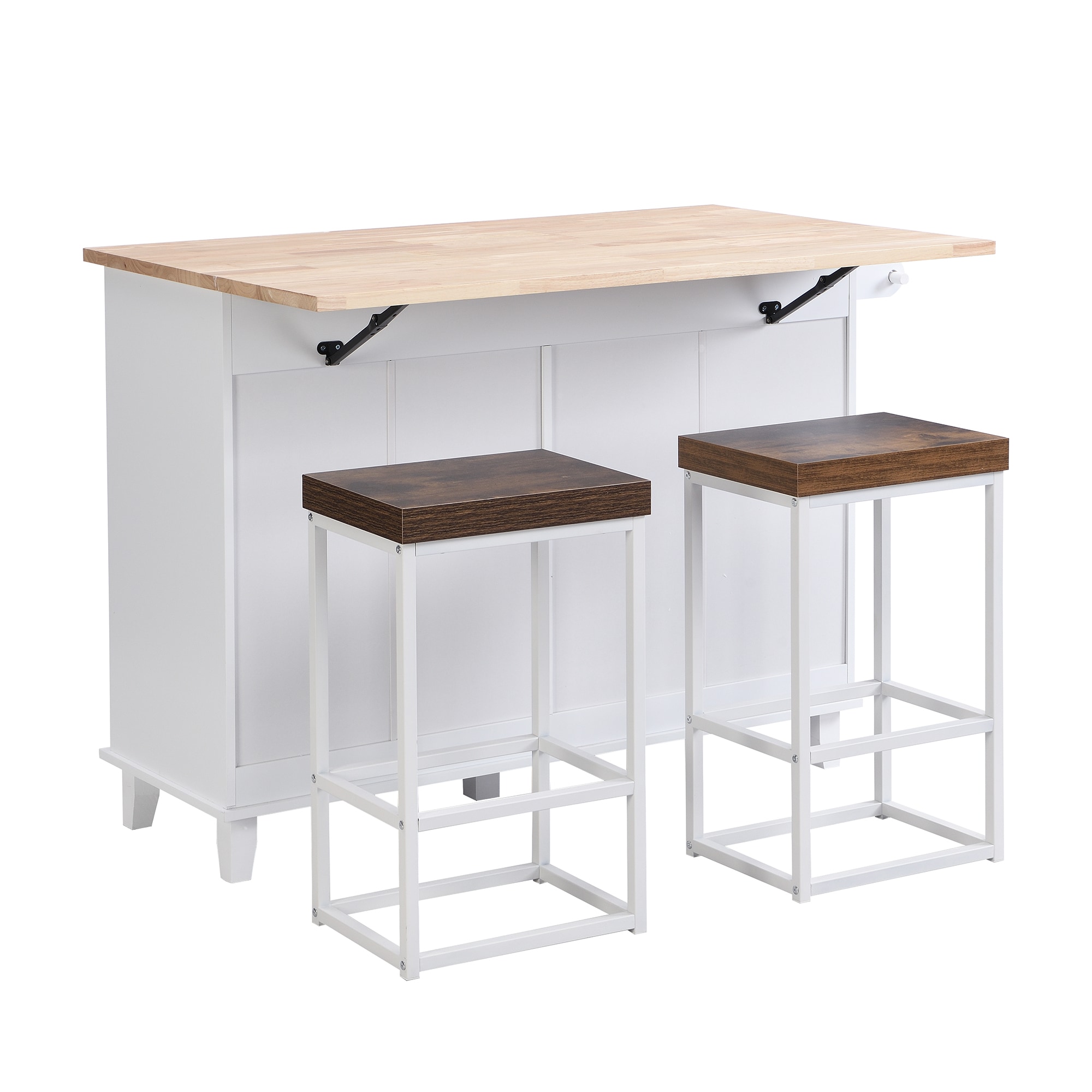 Bybafun YA0100293 White MDF Base with Wood Wood Top Rolling Kitchen Island ( 29.5-Inches x 50.3-Inches x 36.6-Inches )