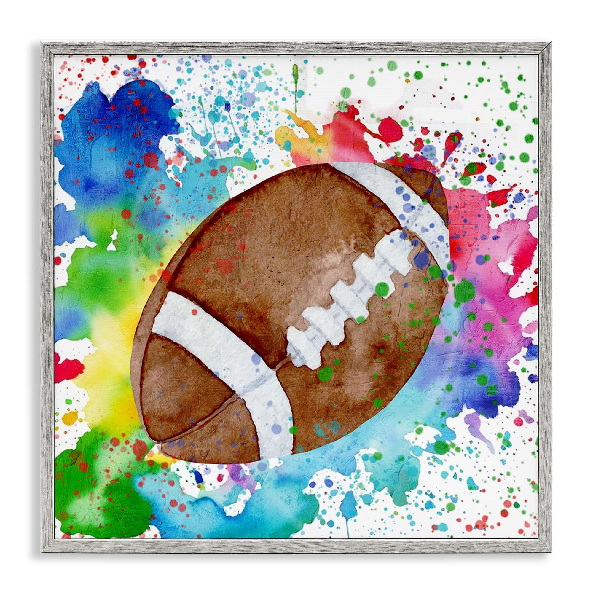 Stupell Industries BS-051-GFF-17X17 Vivid Splash and Football Gray Framed Giclee Art By Kim Allen 17 x 17