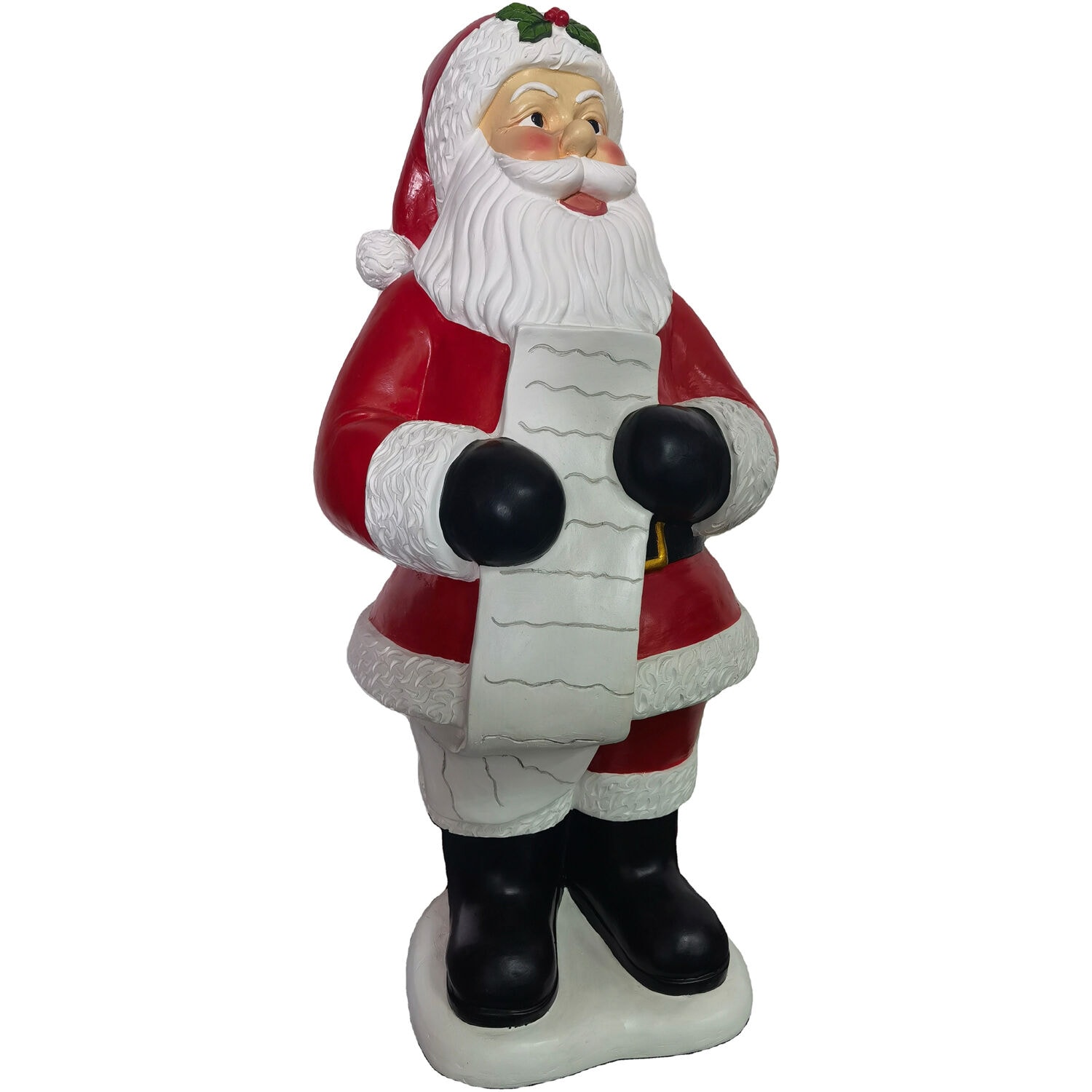 36-Inch Red and White Resin Santa Claus Statue with List
