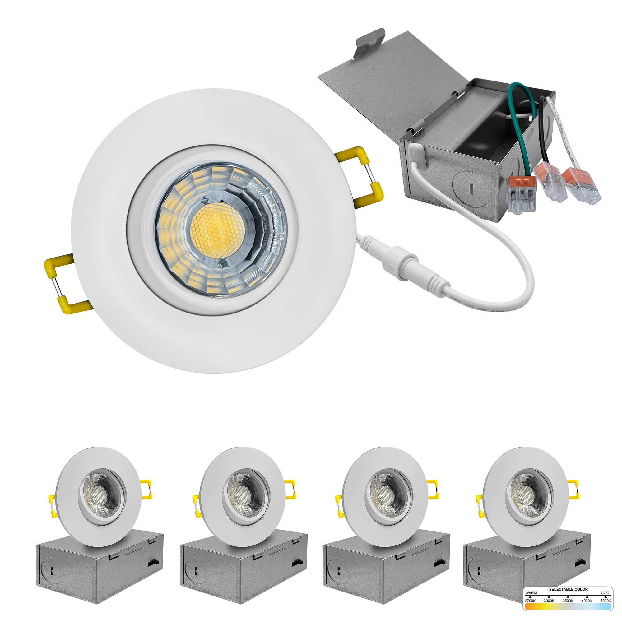 Utilitech Gimbal Color Choice White 4-in 700-Lumen Switchable White Round Dimmable  LED Canless Recessed Downlight in the Recessed Downlights department at