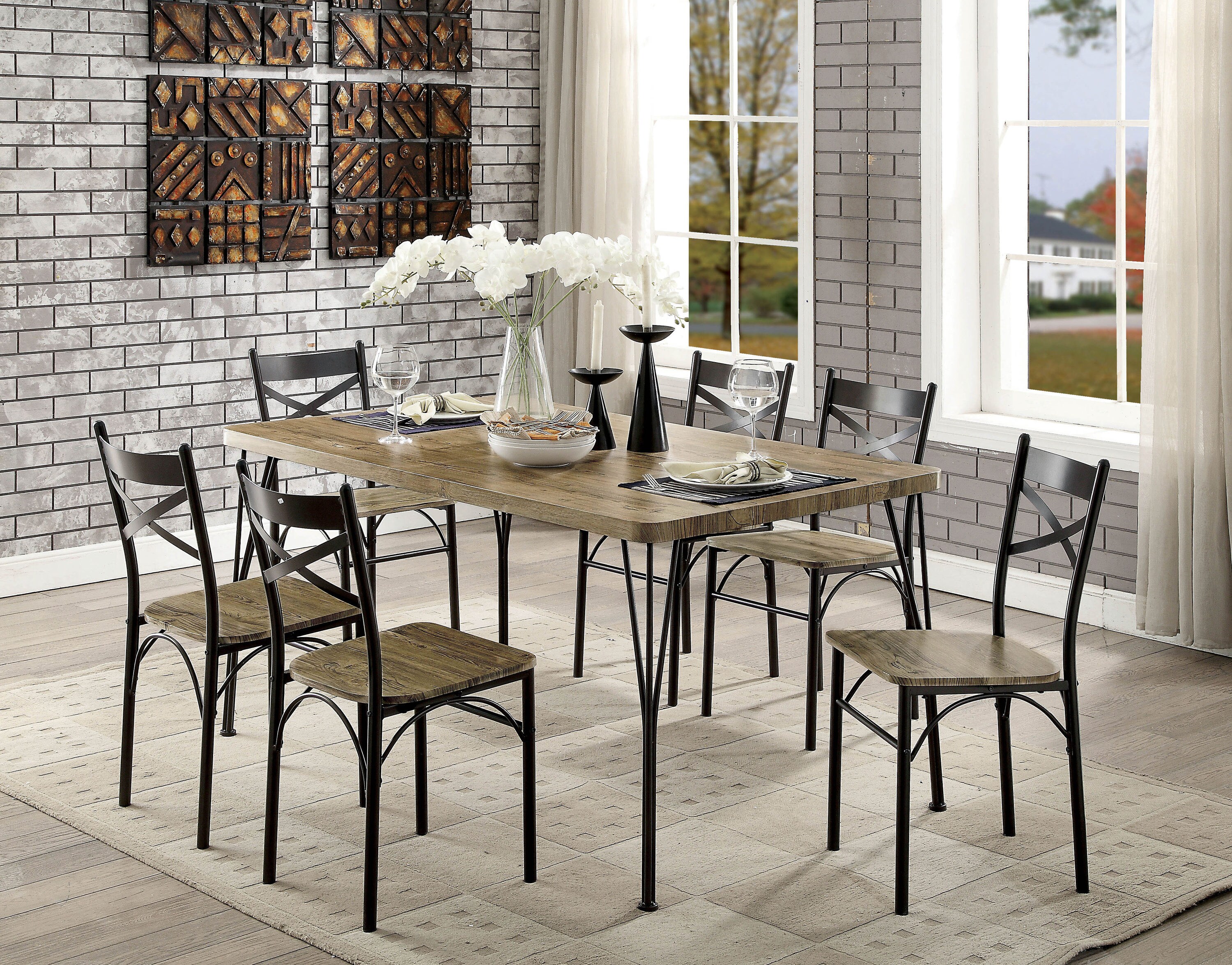 Furniture of America Lauder Gray and Dark Bronze Rustic Dining Room Set ...