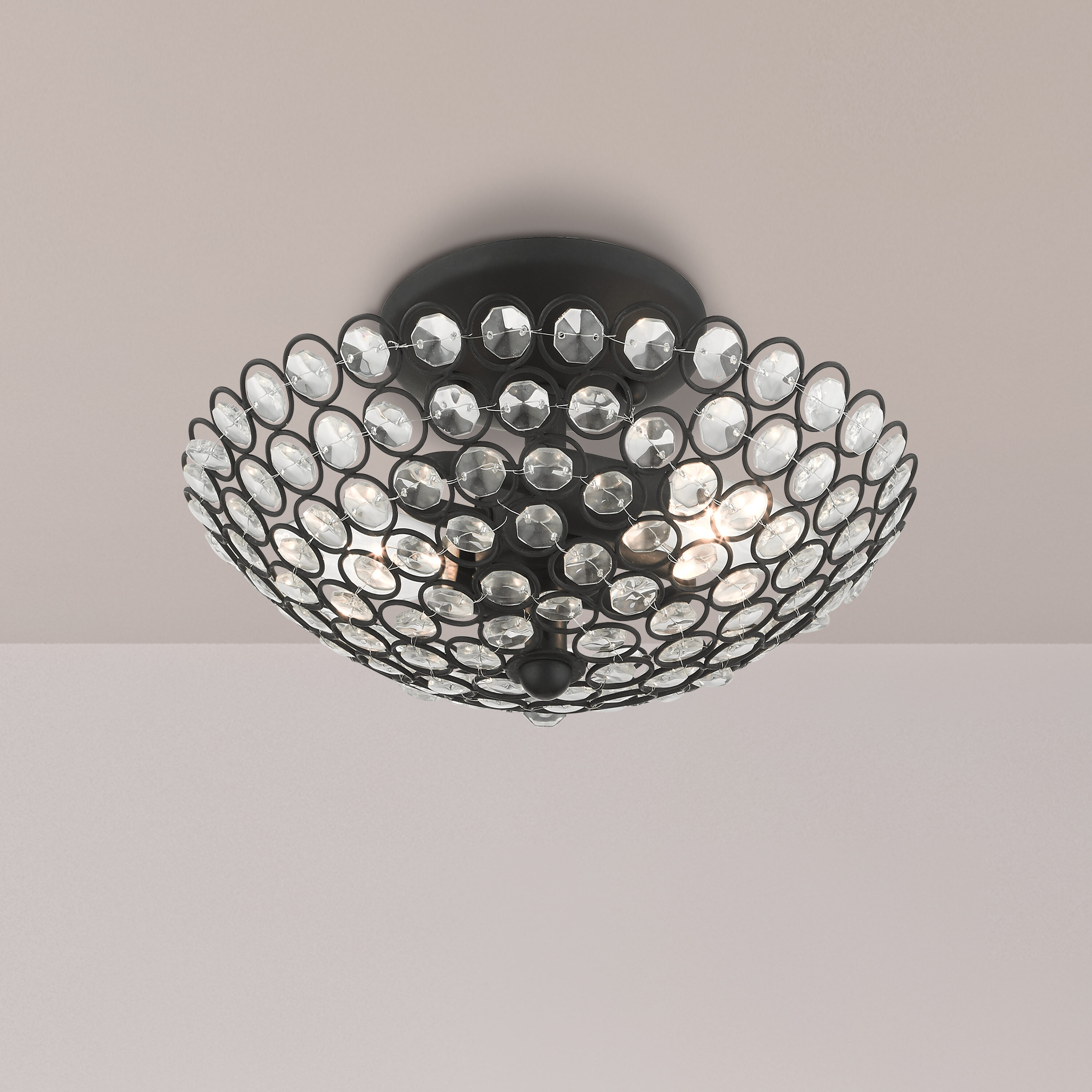 Black Crystal 11" Indoor/Outdoor Bowl Semi-Flush Mount