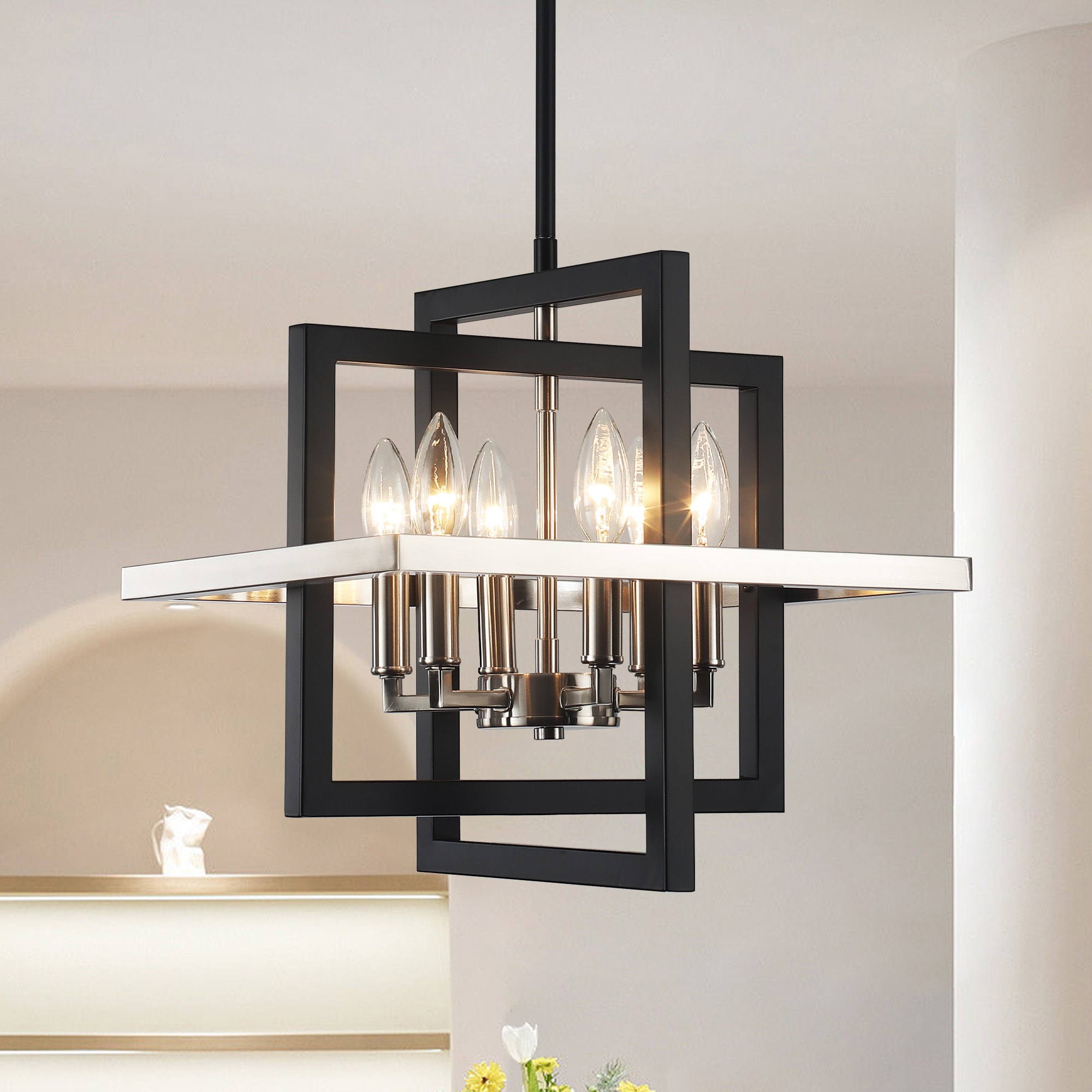 HLJYNJM 6-Light Dimmable Industrial Geometric Candle Style Chandelier with Metal Cage