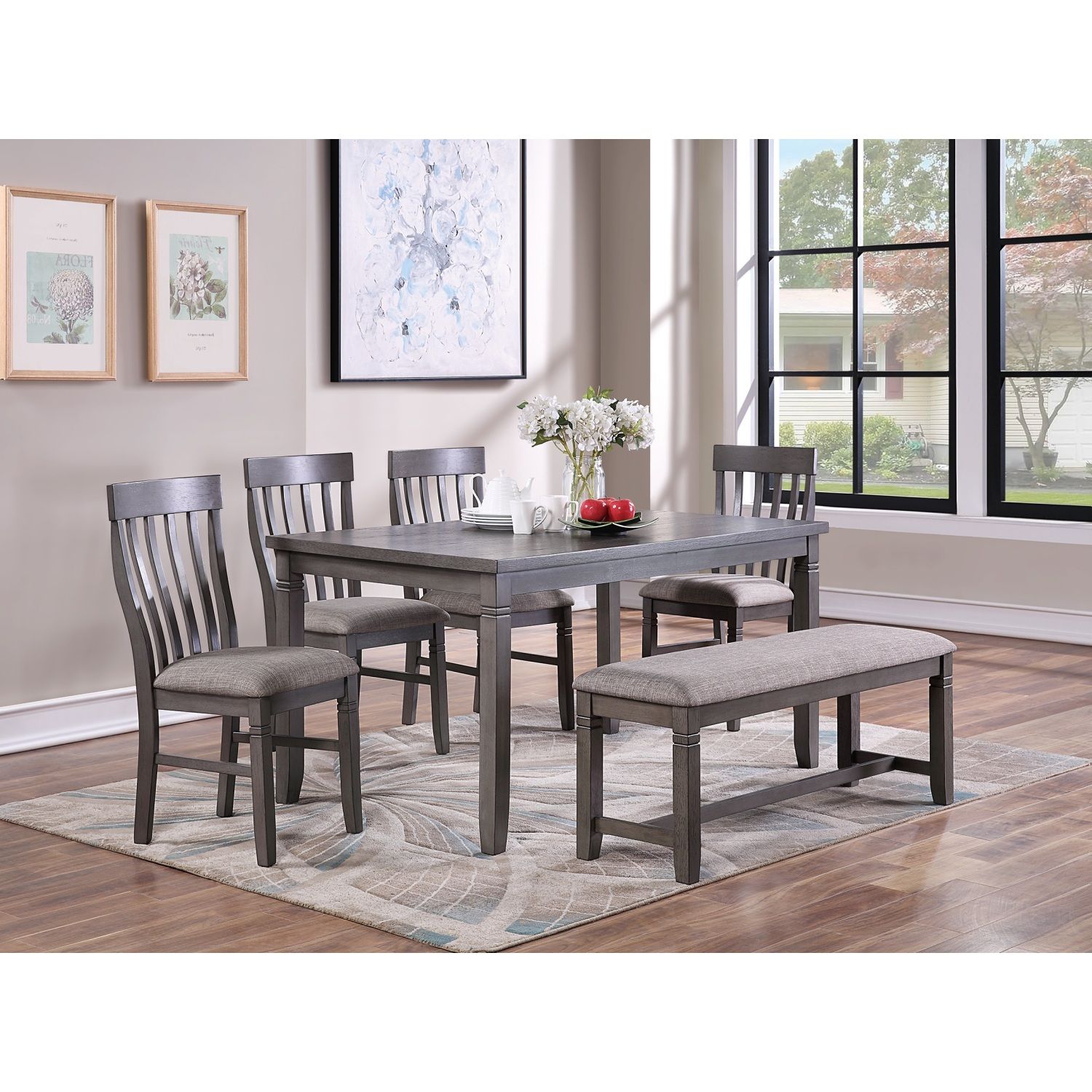 JASMODER Grey Mix Contemporary/Modern Dining Room Set with Rectangular ...