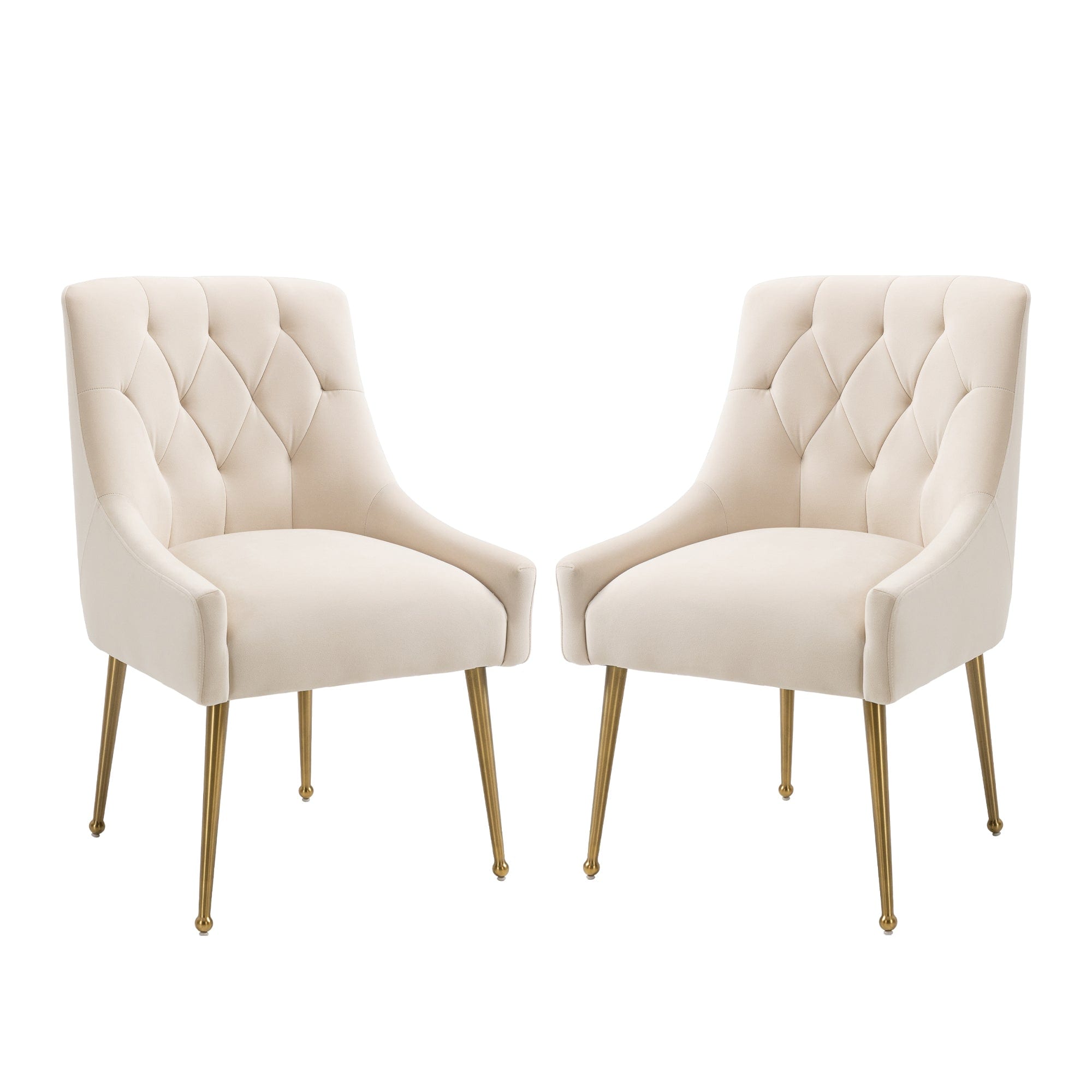 Boyel Living HFSN-196BG Beige Tufted Velvet Upholstered Golden Legs Dining Chair with Pulling Handle and Adjustable Foot Nails(Set of 2)