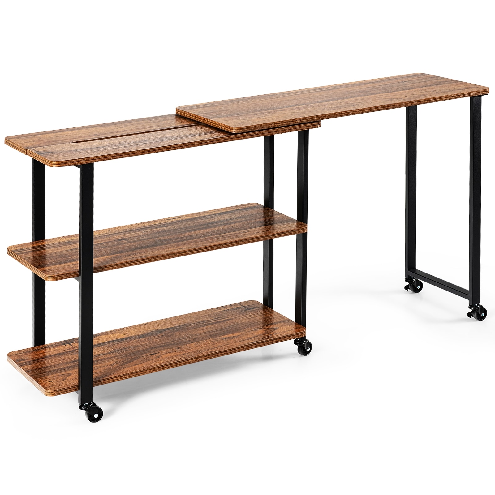 Slickblue D-CO-NB37036WH 31.5-49.5 in Walnut/Brown/Rustic Brown Industrial Rotating Sofa Side Table for Living Room or Bedroom