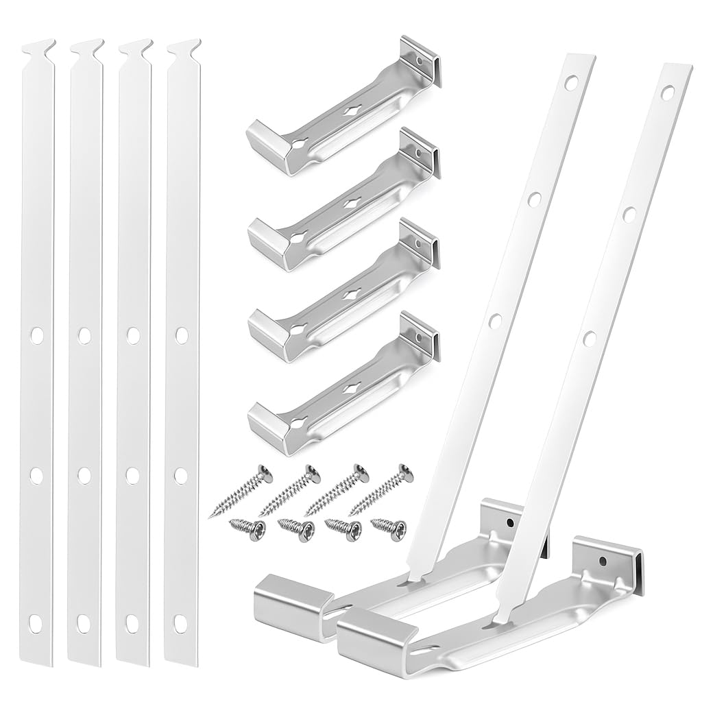 CYIKE  15 Sets 5 Inch Aluminum Gutter Hangers with 9.5 Inch Straps and Rust Resistant Screws for Eavesless Roof Deck Mounting and Seamless Steel
