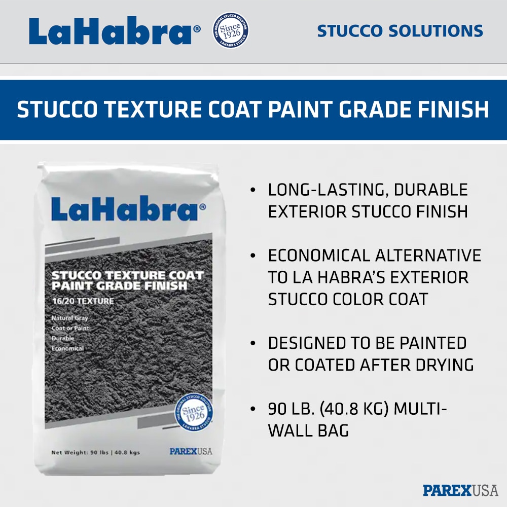 LaHabra Gray Finish Coat Stucco Mix - Economy Grade, Texture Finish, 90 lbs  Bag, 2100 PSI Compression Strength in the Concrete, Cement & Stucco Mixes  department at Lowes.com