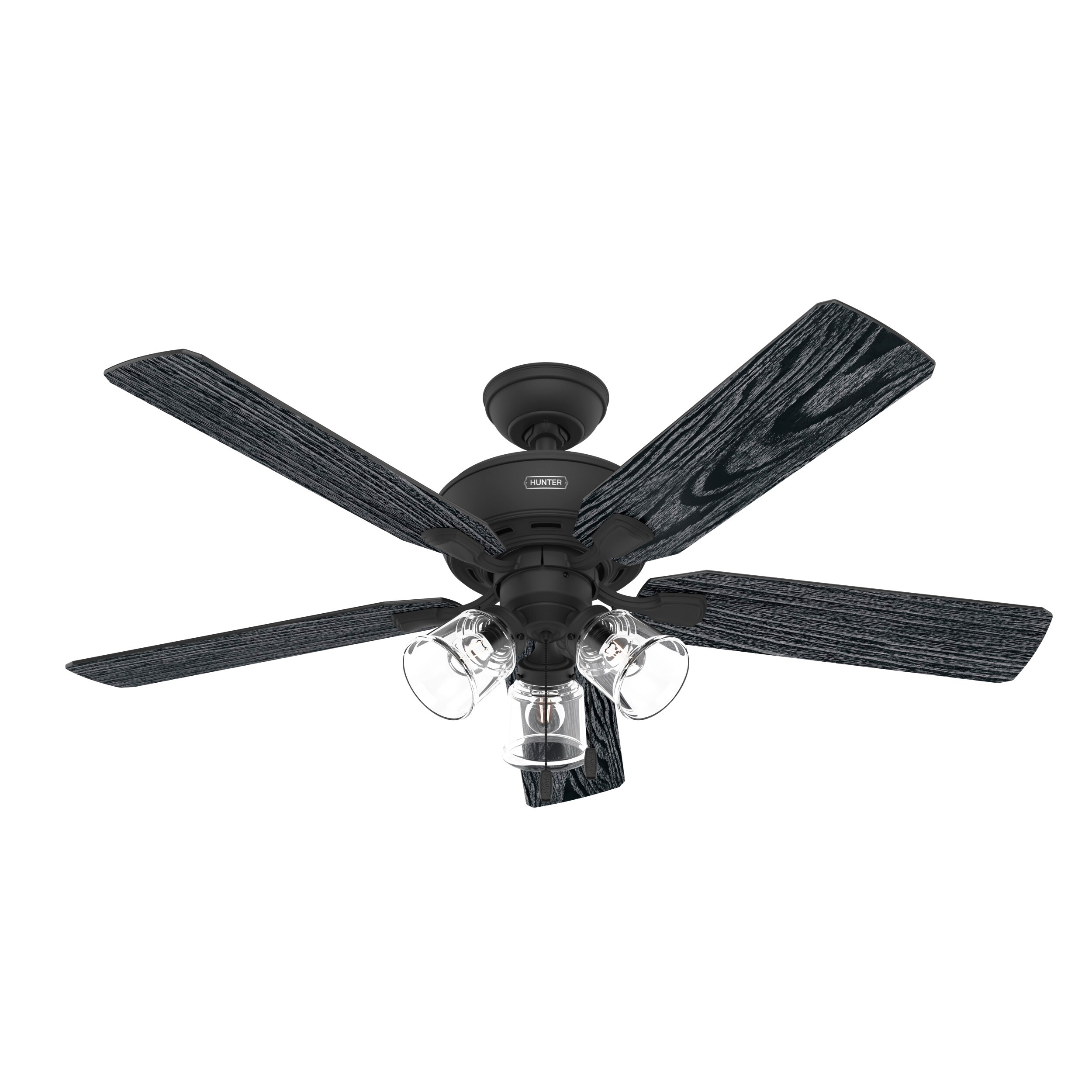 52" Matte Black 5-Blade Ceiling Fan with LED Lights