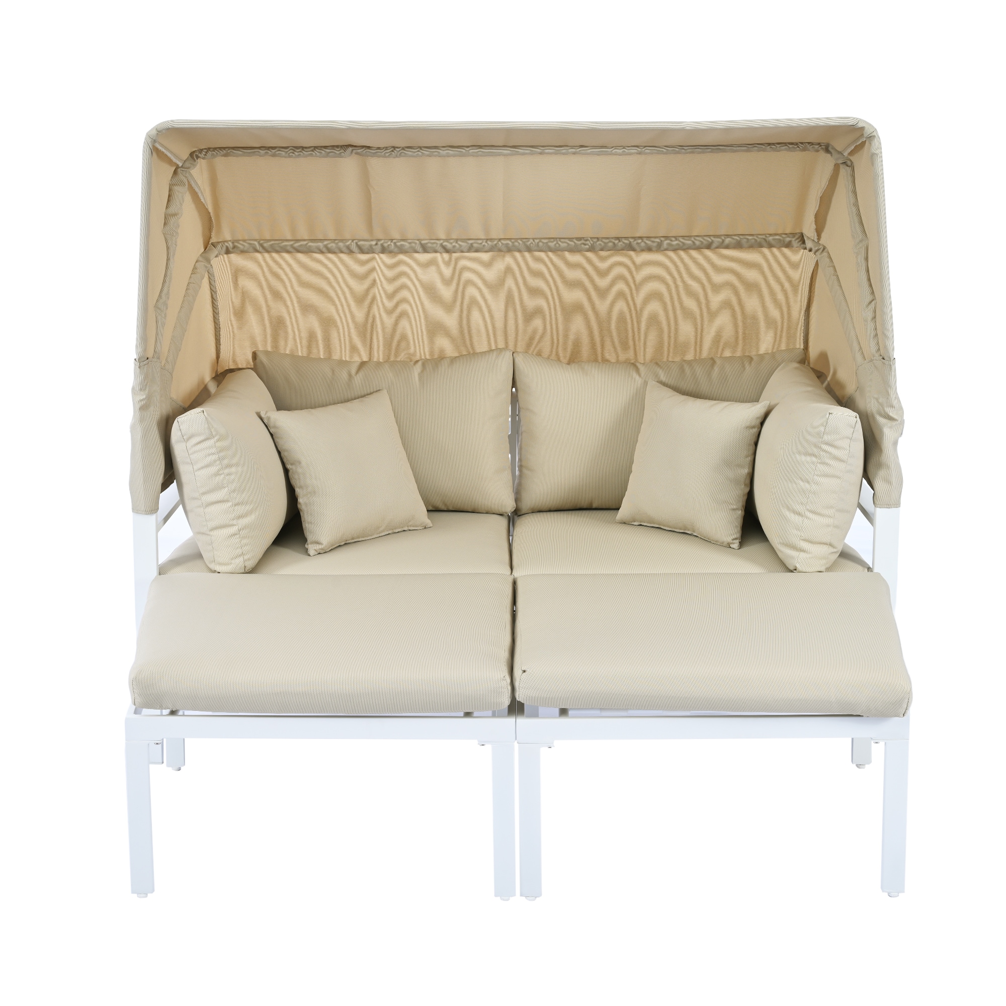 Nestfair AUTO0025A Patio Furniture Sets Outdoor Daybed with Beige Cushions and Iron Frame