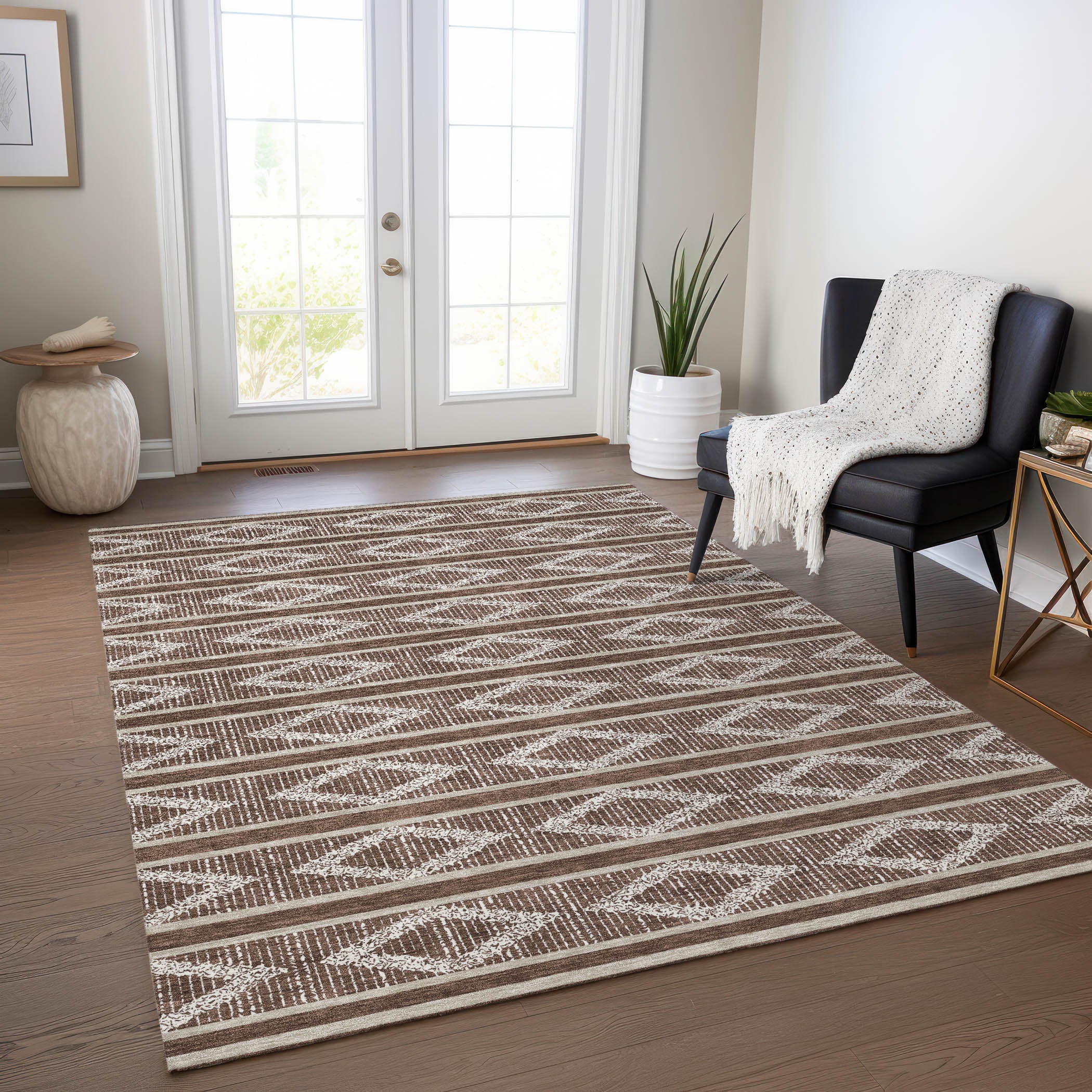 Addison Rugs ACN1029BR3X5 Chantille ACN1029BR 3 x 5 (ft) Polyester Brown Rectangular Indoor/Outdoor Geometric Machine washable Area rug