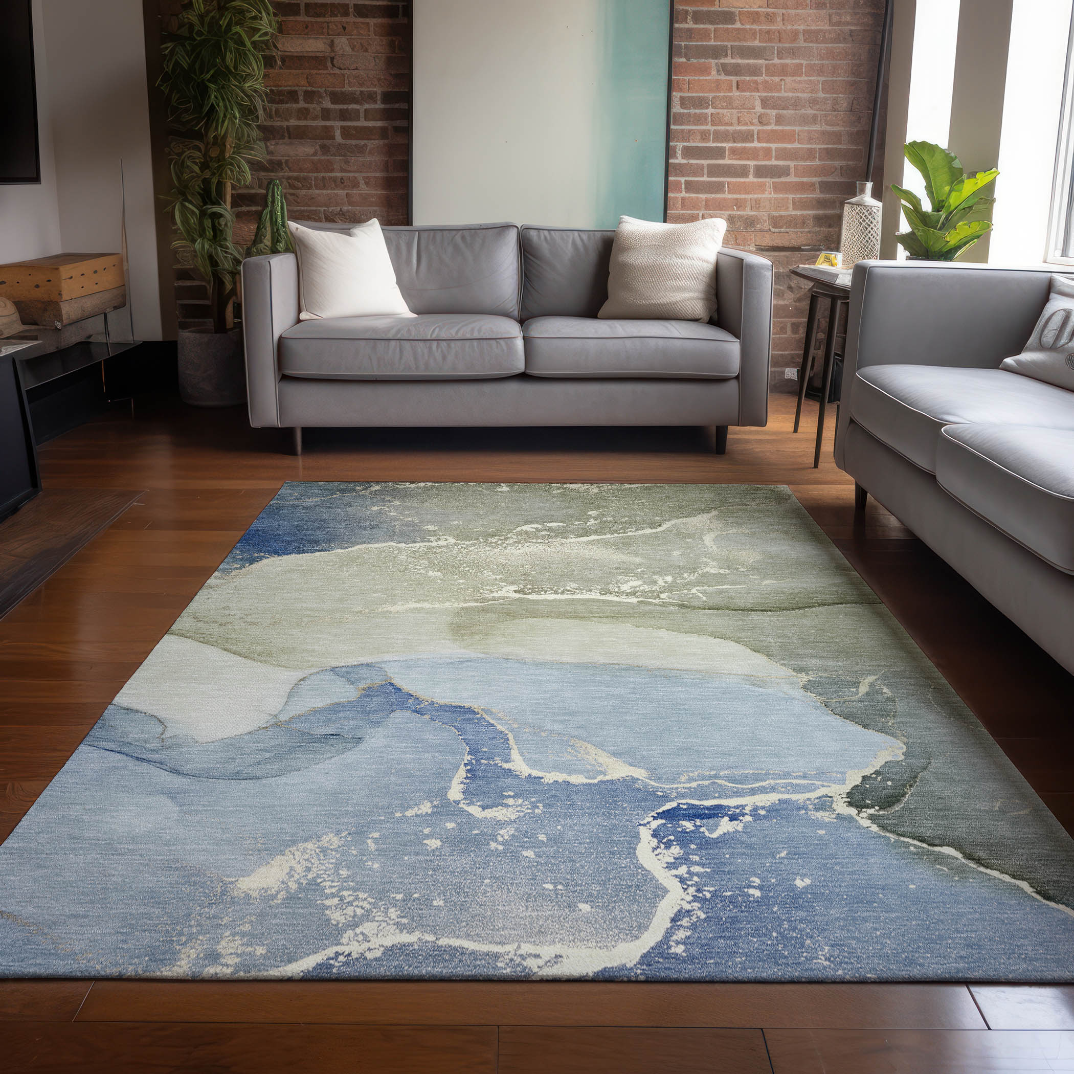 Addison Rugs ACN517BU3X5 Chantille ACN517BU 3 x 5 (ft) Polyester Blue Rectangular Indoor/Outdoor Abstract Machine washable Area rug
