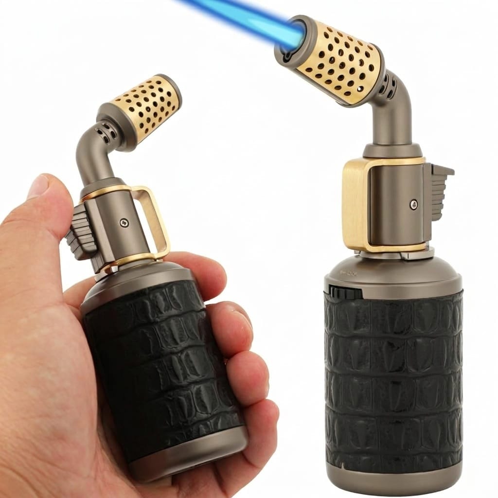Justincity Multi Functional Butane Torch 1 Piece Refillable Brass Kitchen and Welding Torch 2372F 360 Degree Use 5.7x2.6x1.7 Inch for Cooking BBQ Soldering #LJT0422S16