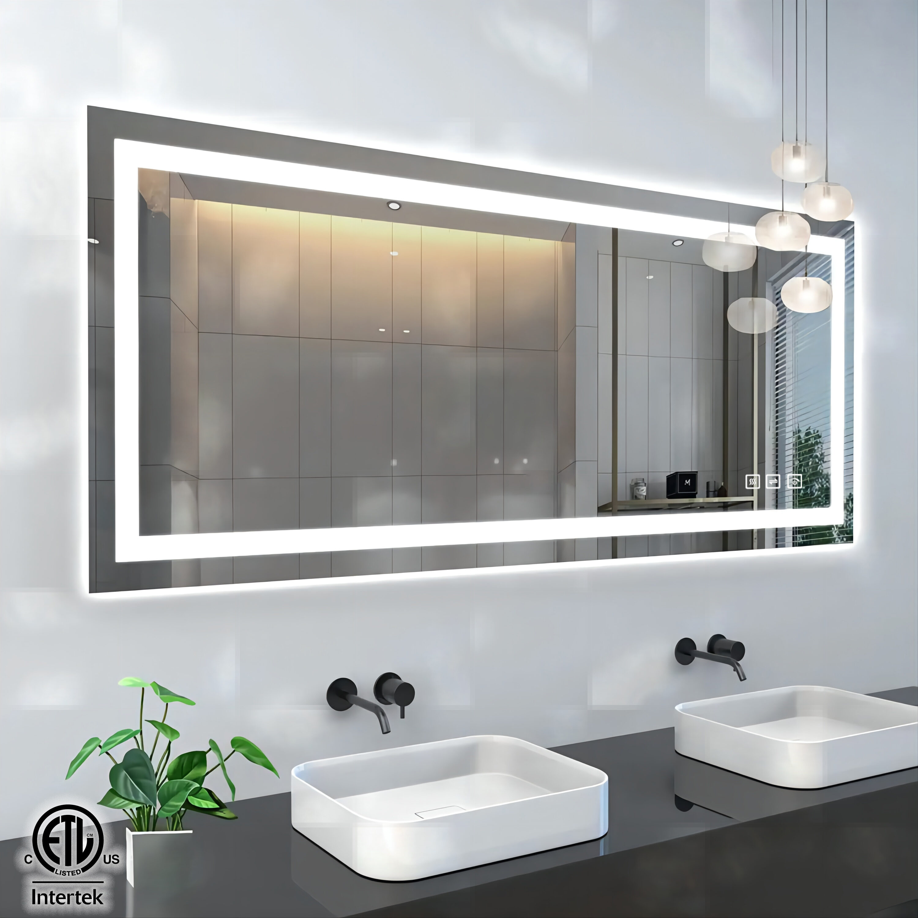 waterpar WPLO-19169 55-Inches x 30-Inches Polished Frameless Rectangle Dimmable Lighted Fog Free Bathroom Vanity Mirror ( Silver )
