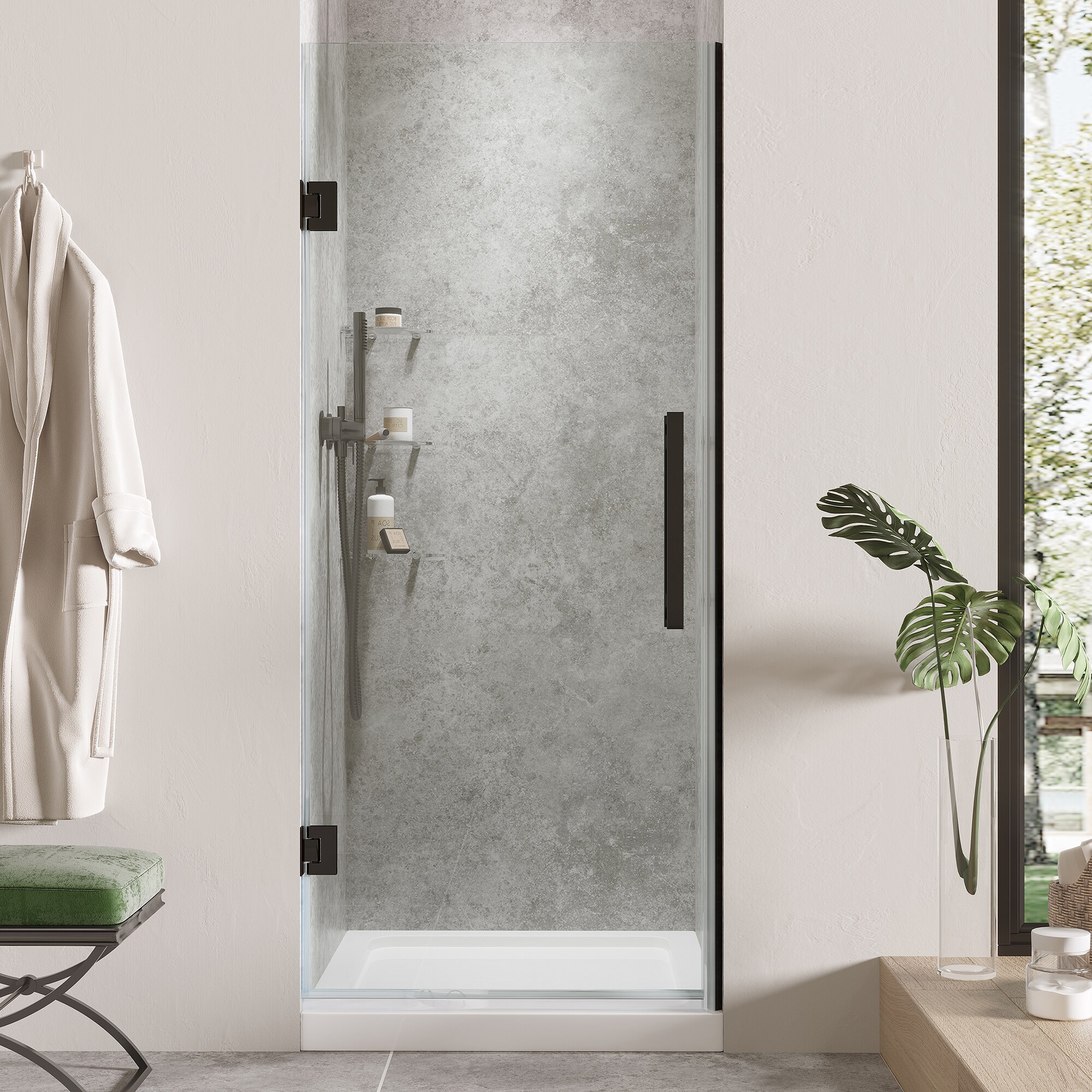 Tampa-Pro 32" Black Frameless Alcove Shower Kit with Shelves